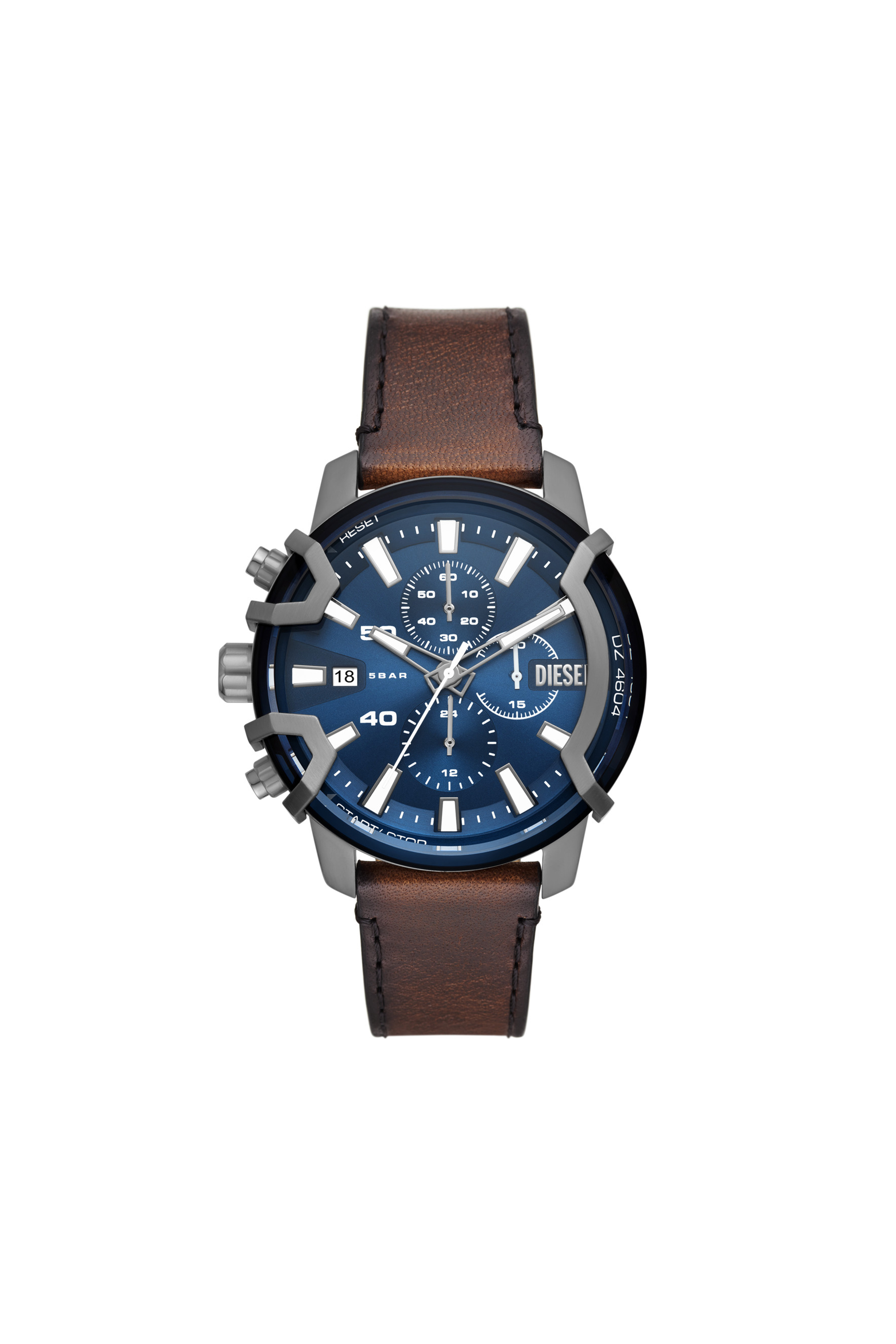 Diesel - DZ4604, Montre chronographe Griffed en cuir marron Homme in Marron - 1