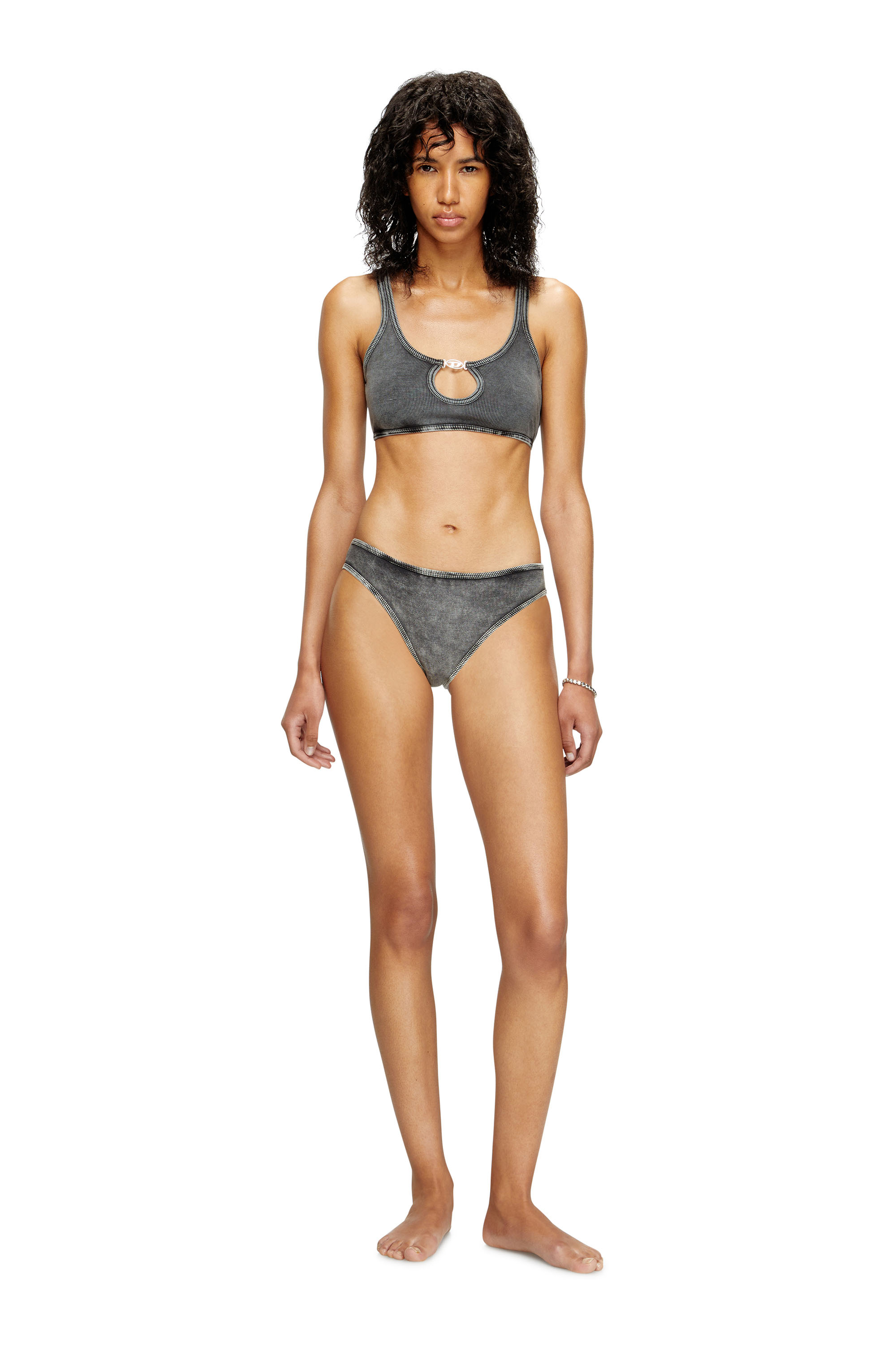Diesel - UFPN-D-OVAL-HIGH-WAISTED-BRIEF, Culotte côtelée avec plaque Oval D Femme in Noir - 1