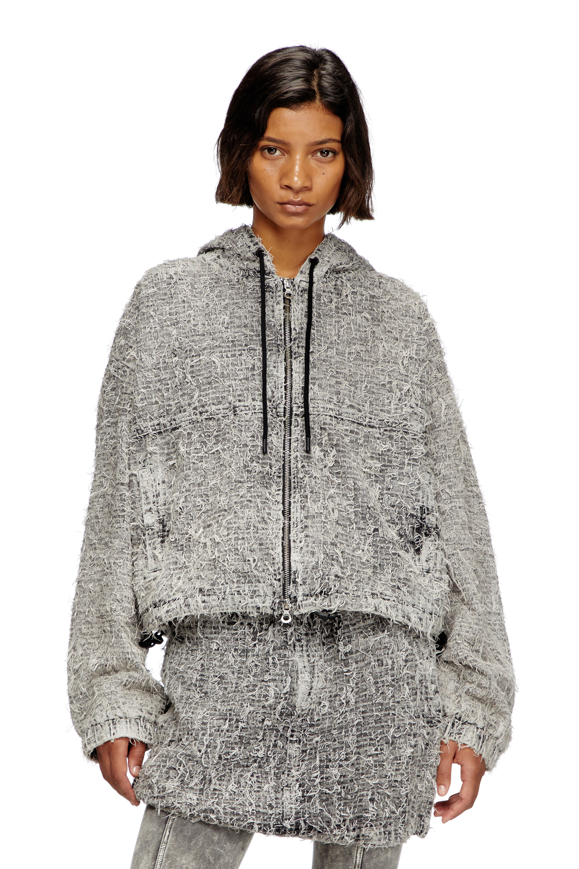 Diesel - DE-FLOW-S1, Veste &agrave; capuche en denim boucl&eacute; Femme in Gris - 3