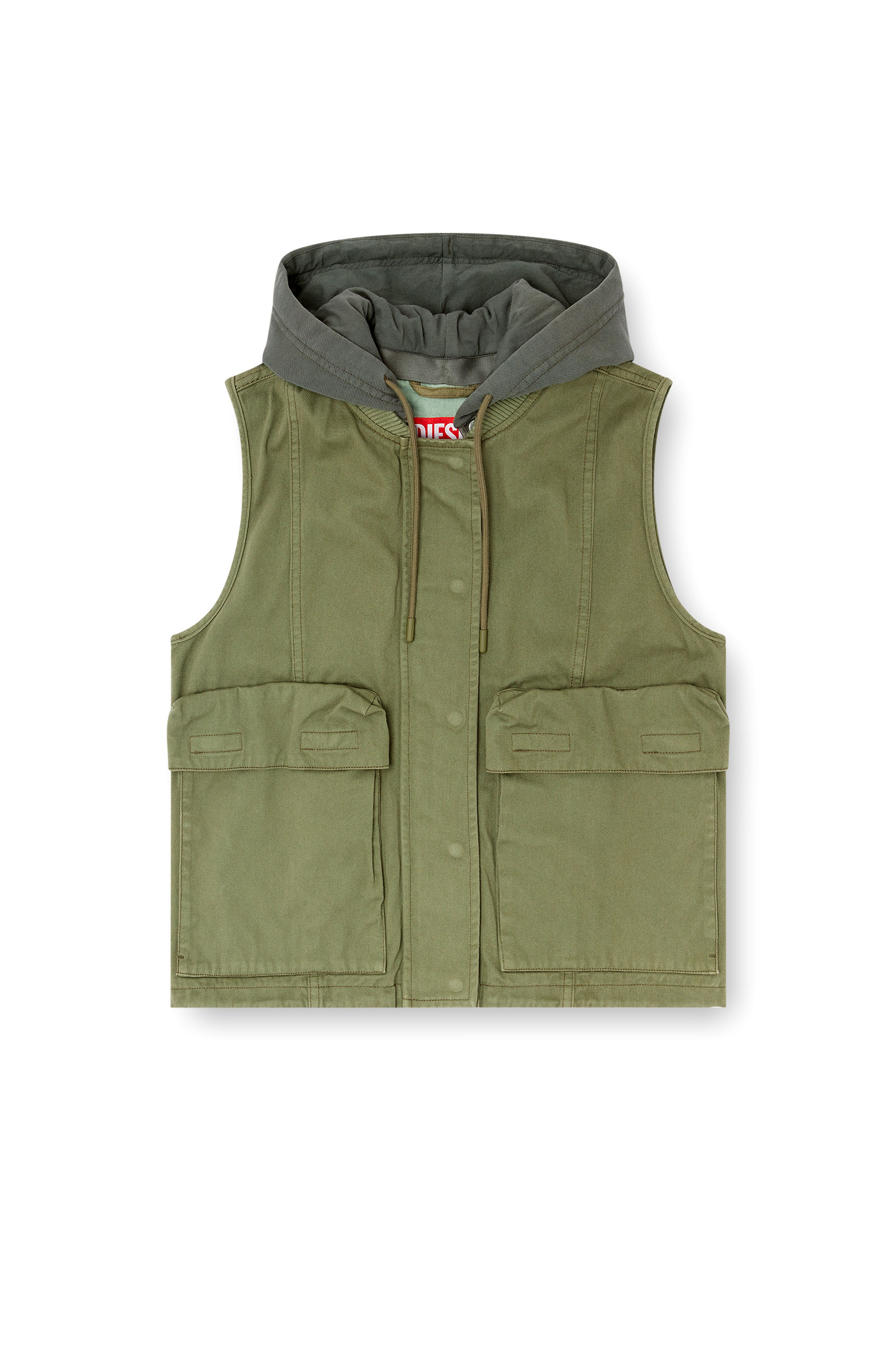 Diesel - G-ENESIS, Gilet cargo à capuche en sergé de coton Femme in Vert - 3