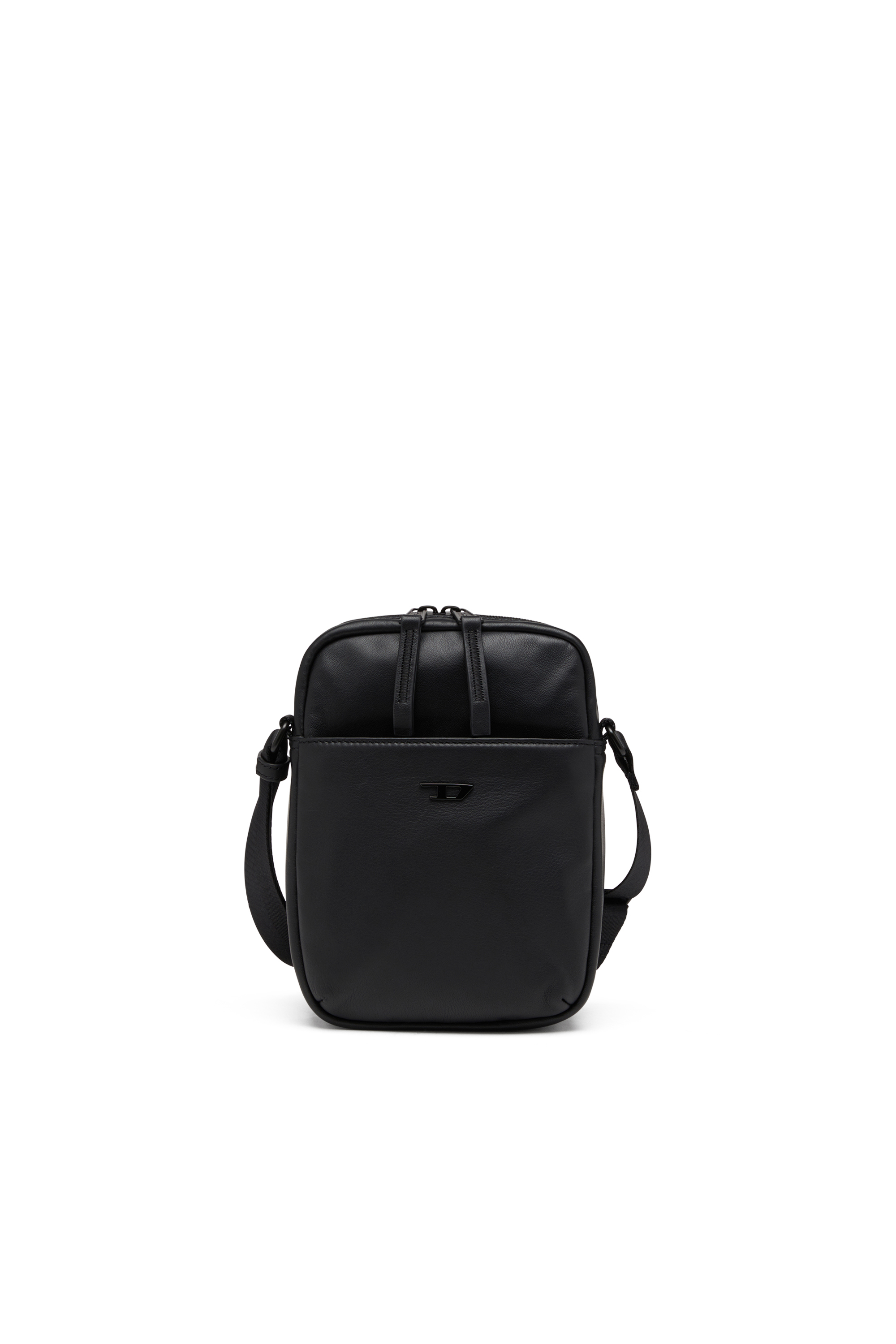 Diesel - RAVE CROSSBODY X, Sac à bandoulière en cuir avec D ton sur ton en métal Homme in Noir - 1