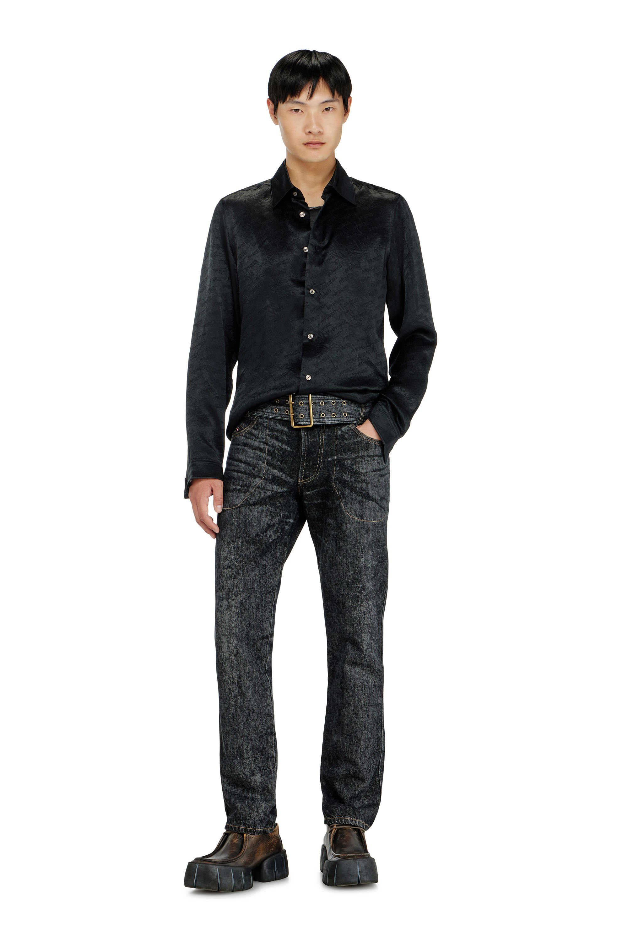 Diesel - S-KINNY-EFBZ, Chemise en satin froiss&eacute; jacquard logo Homme in ToBeDefined - 2