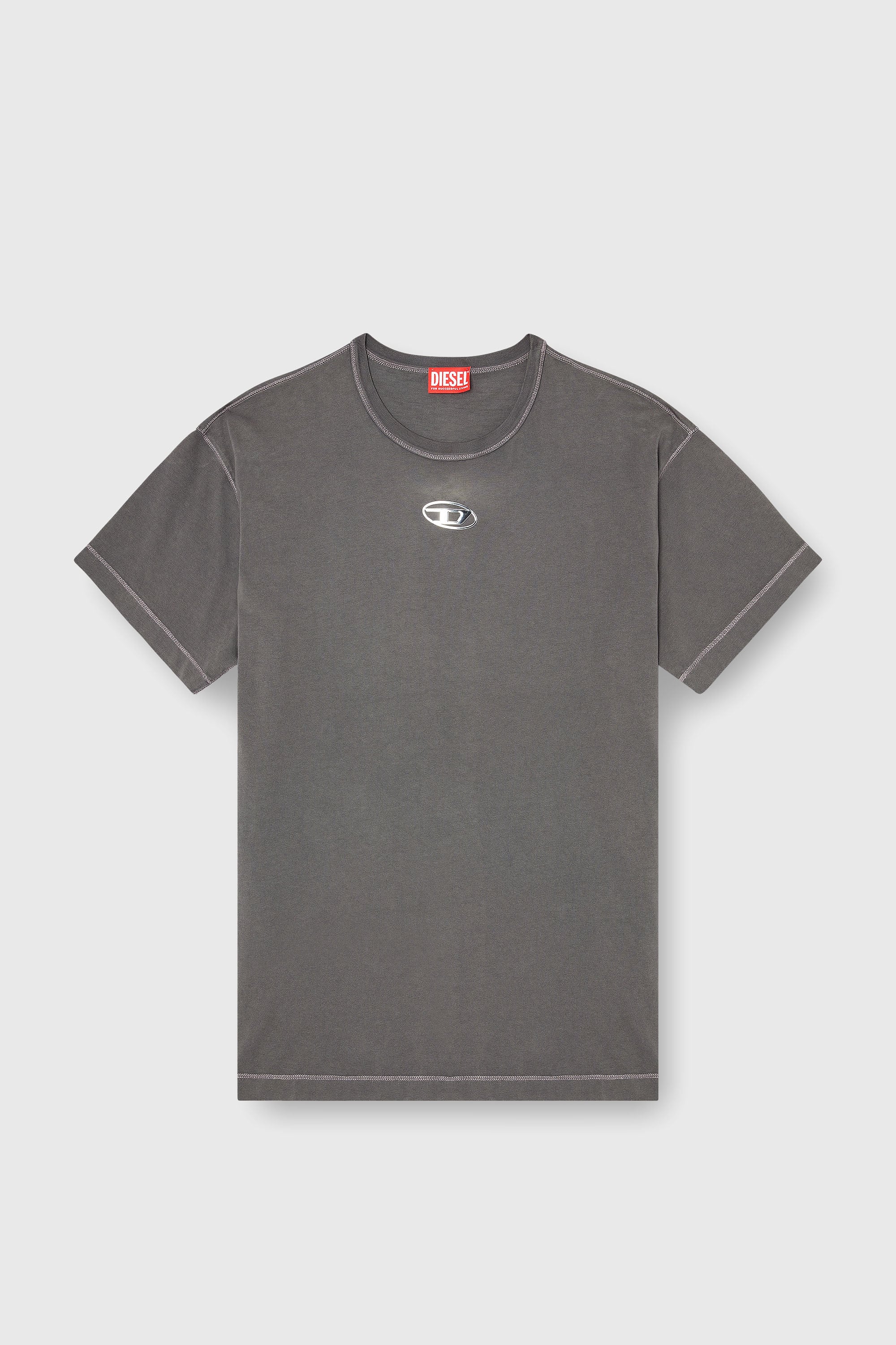 Diesel - T-NORM-IOD, T-shirt en coton l&eacute;ger avec logo Ovale D m&eacute;tallis&eacute; Homme in Gris - 2