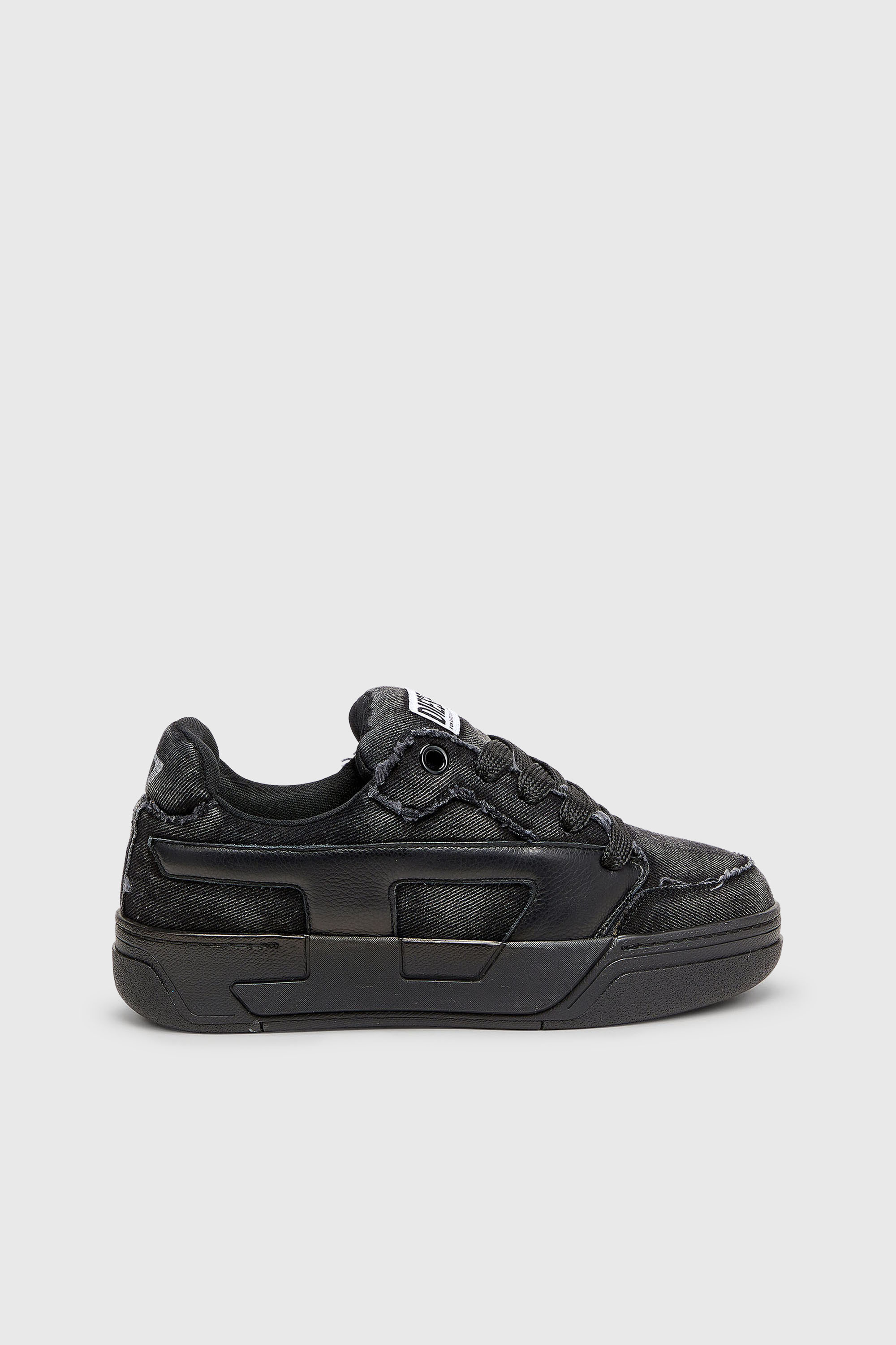 Diesel - S-D-OLLIE LOW, Man's S-D-Ollie - Sneakers in frayed denim e leather in Black - 1