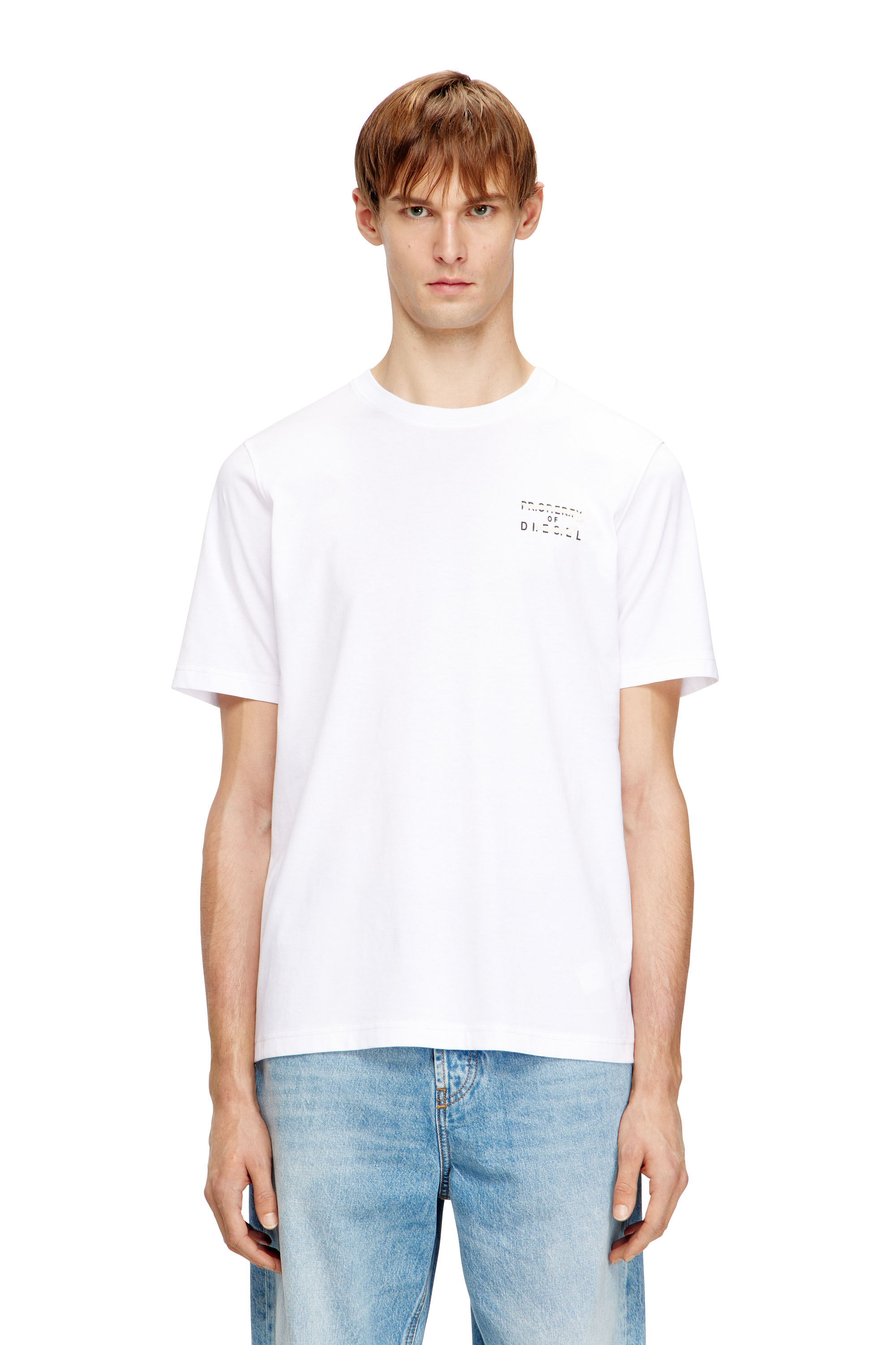 Diesel - T-ADJUST-V5, T-shirt en coton classique avec impression en relief Homme in Blanc - 1