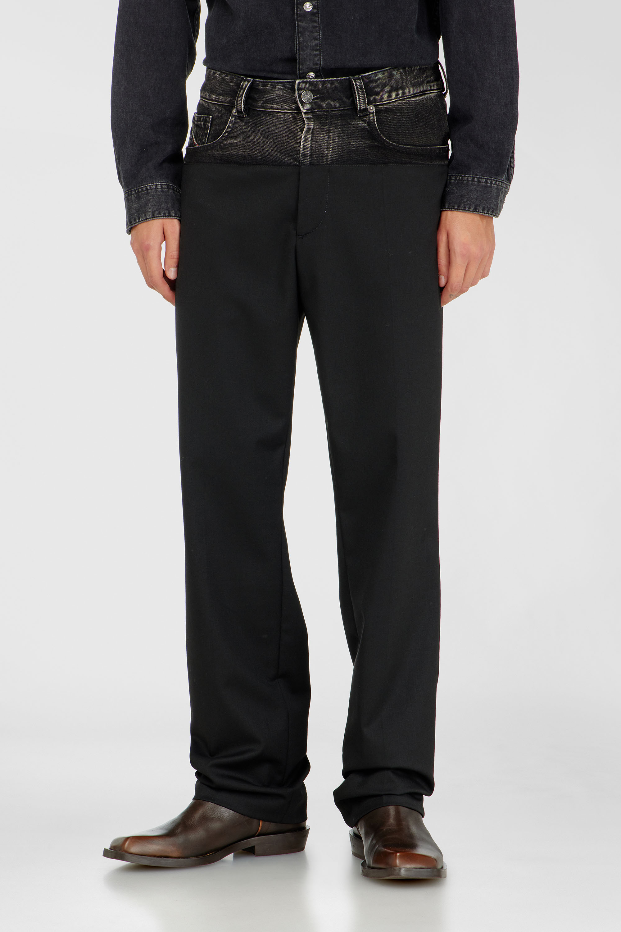 Diesel - P-LOGAN, Pantalon avec sections en denim et tailleur Homme in Noir - 3