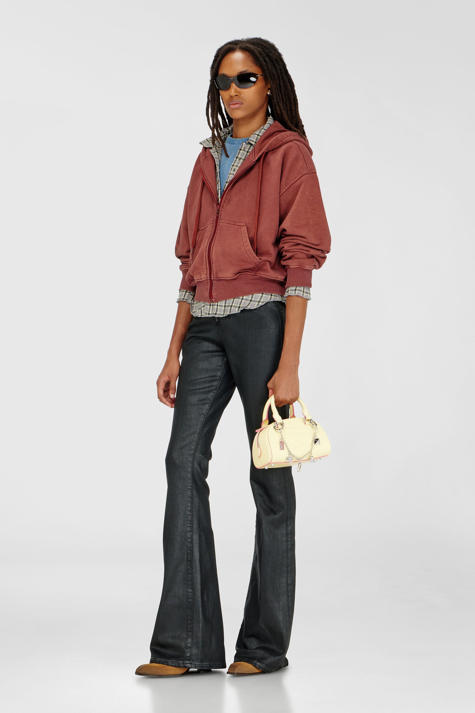 Diesel - F-ELYCY, Sweat &agrave; capuche zipp&eacute; avec logo floral en relief Femme in Rouge - 2