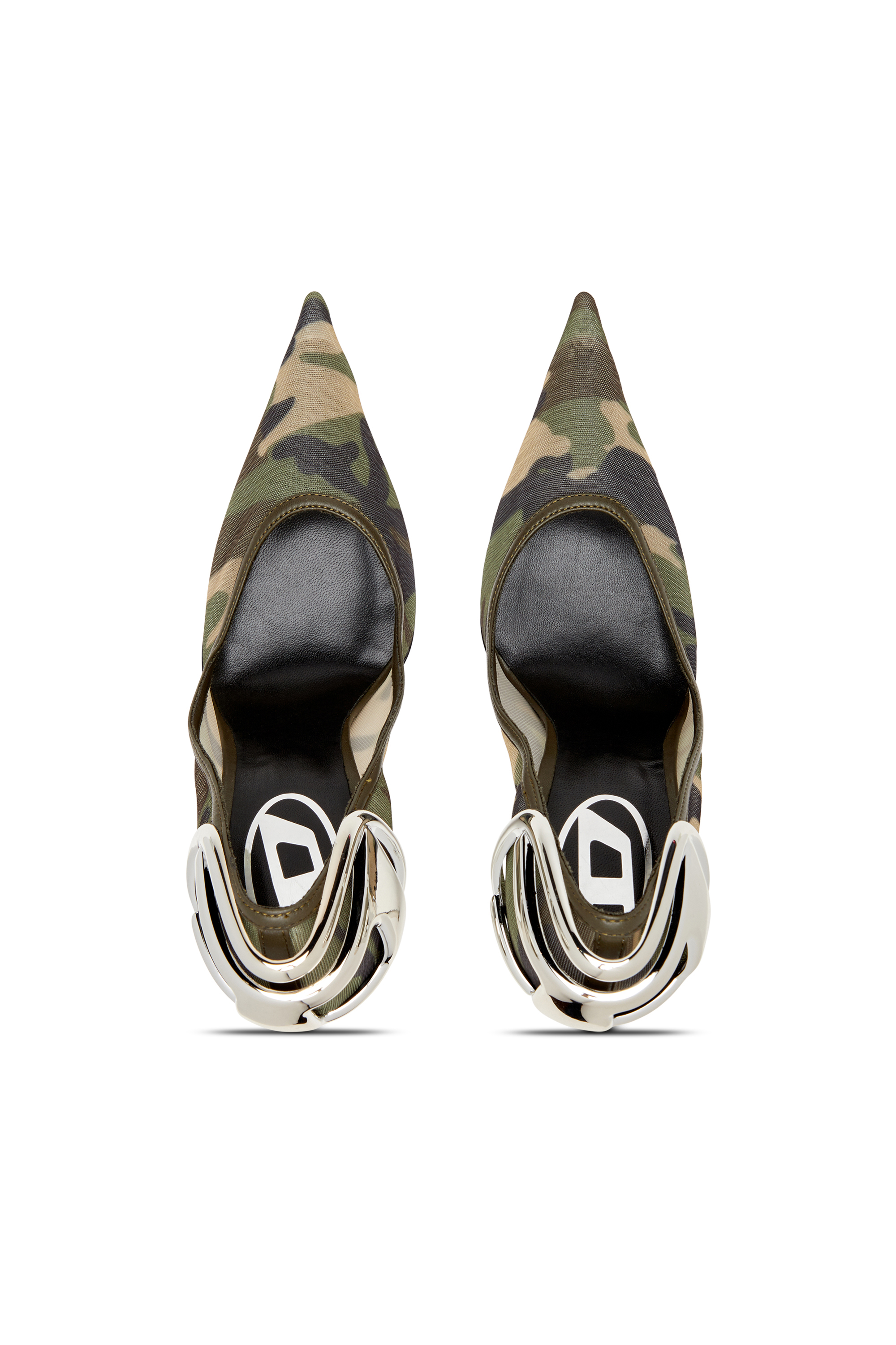 Diesel - D-TEN&HALF P, Escarpins en mesh camouflage avec talon incurvé Femme in Vert - 4