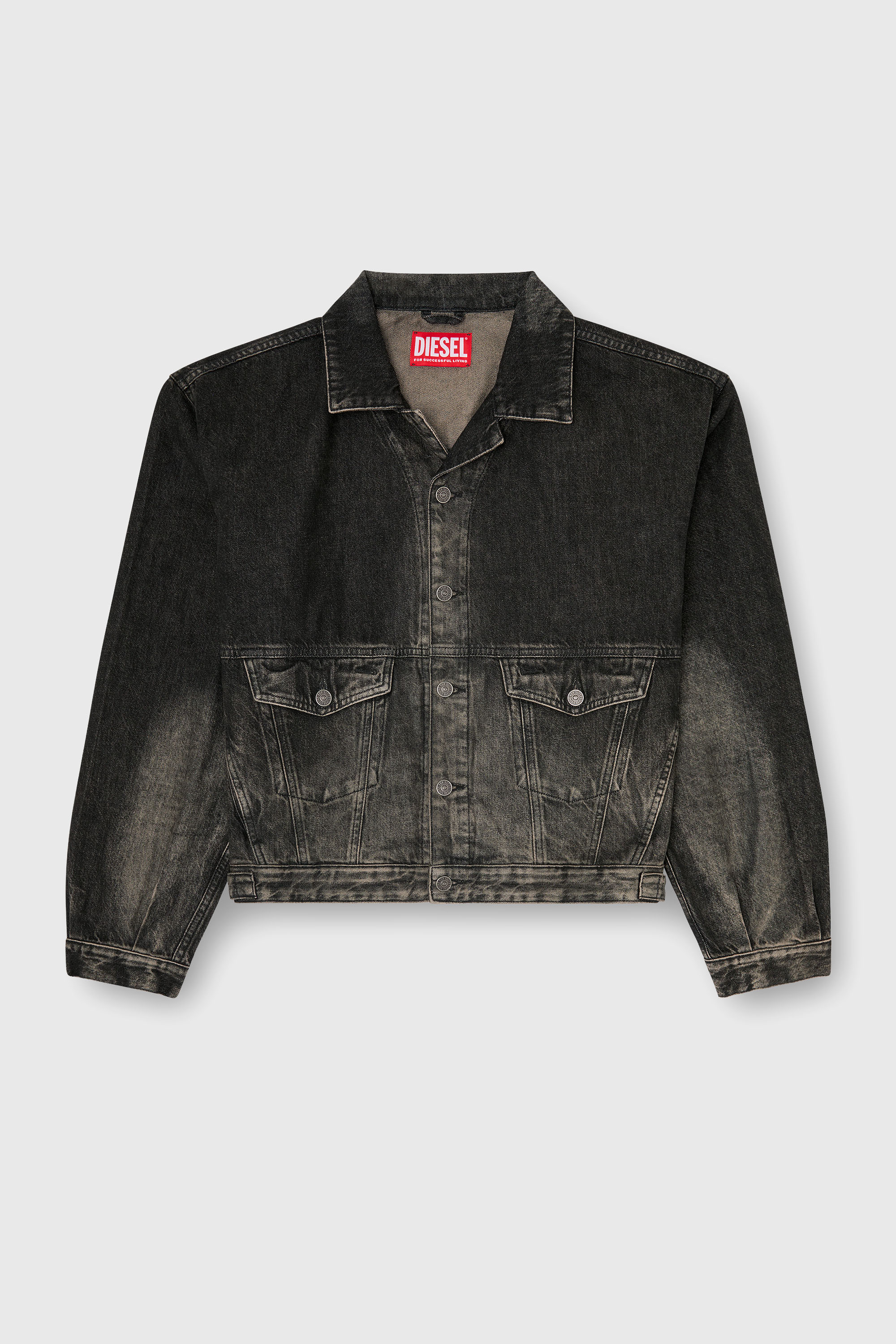 Diesel - D-MORGHI-FSJ, Man's Trucker jacket in dirty-effect denim in Black/Dark grey - 2