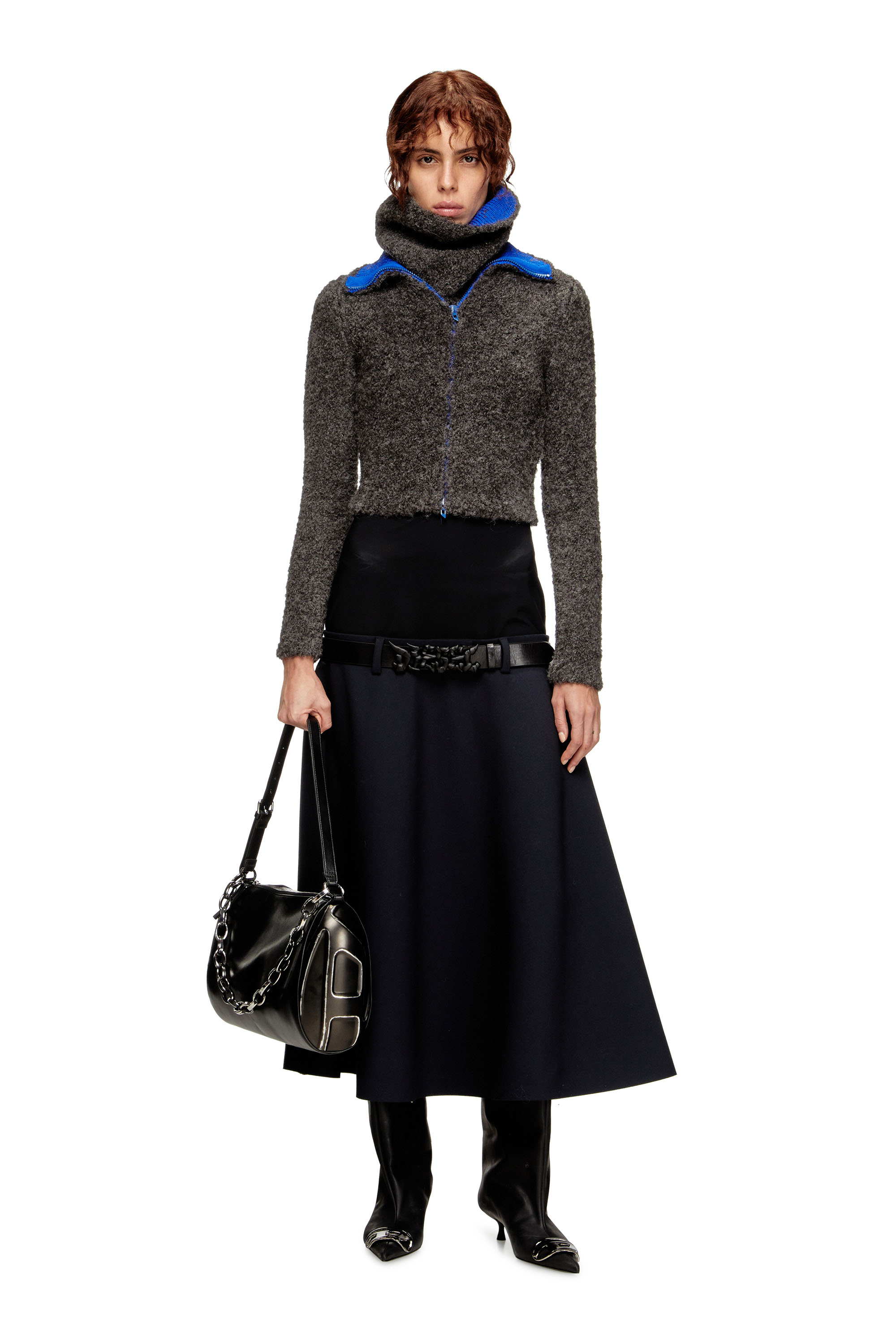 Diesel - M-ELEONERE, Cardigan zippé avec intérieur contrasté Femme in Gris - 2
