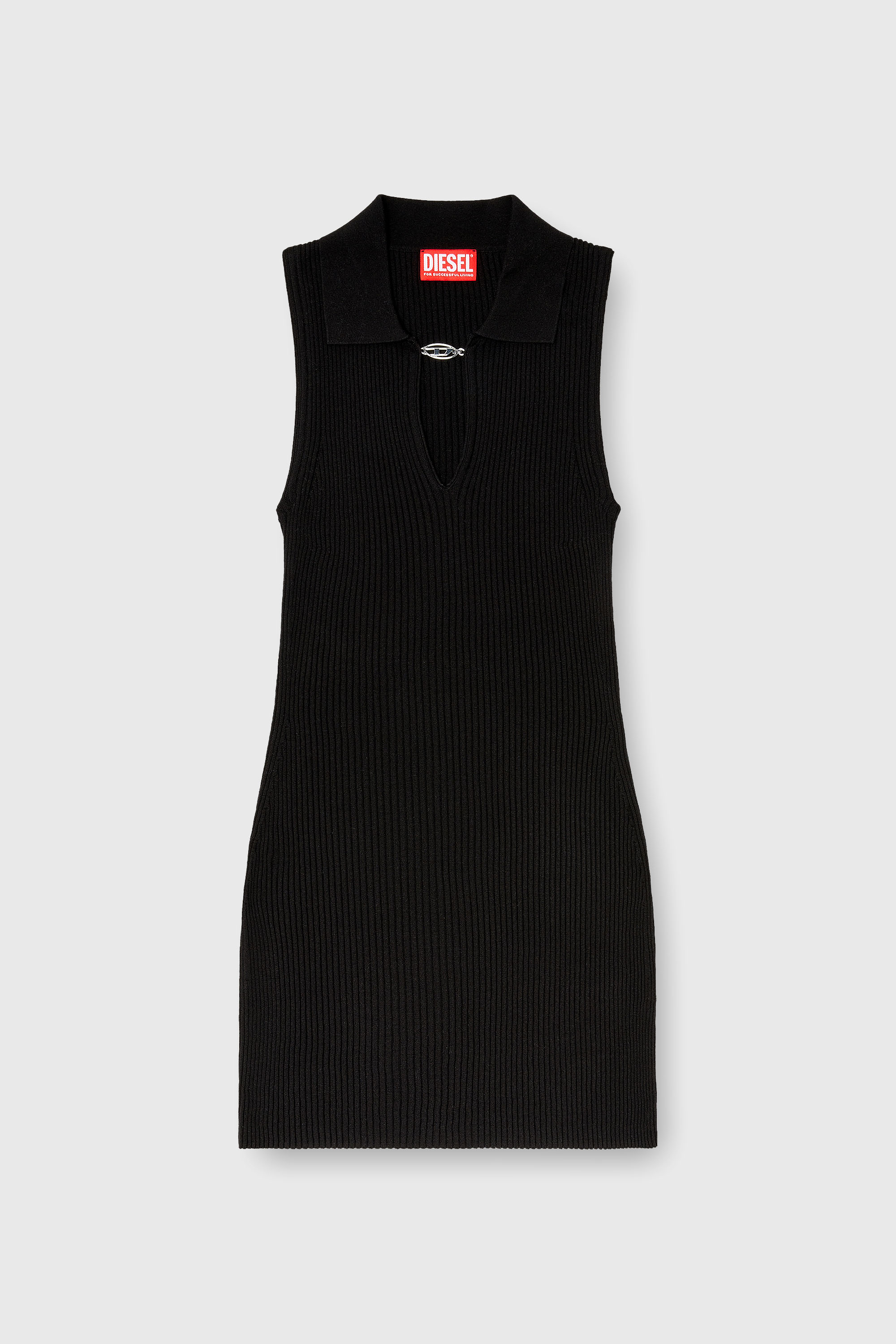 Diesel - M-LILMA, Robe polo courte en maille c&ocirc;tel&eacute;e m&eacute;lang&eacute;e soie Femme in Noir - 1