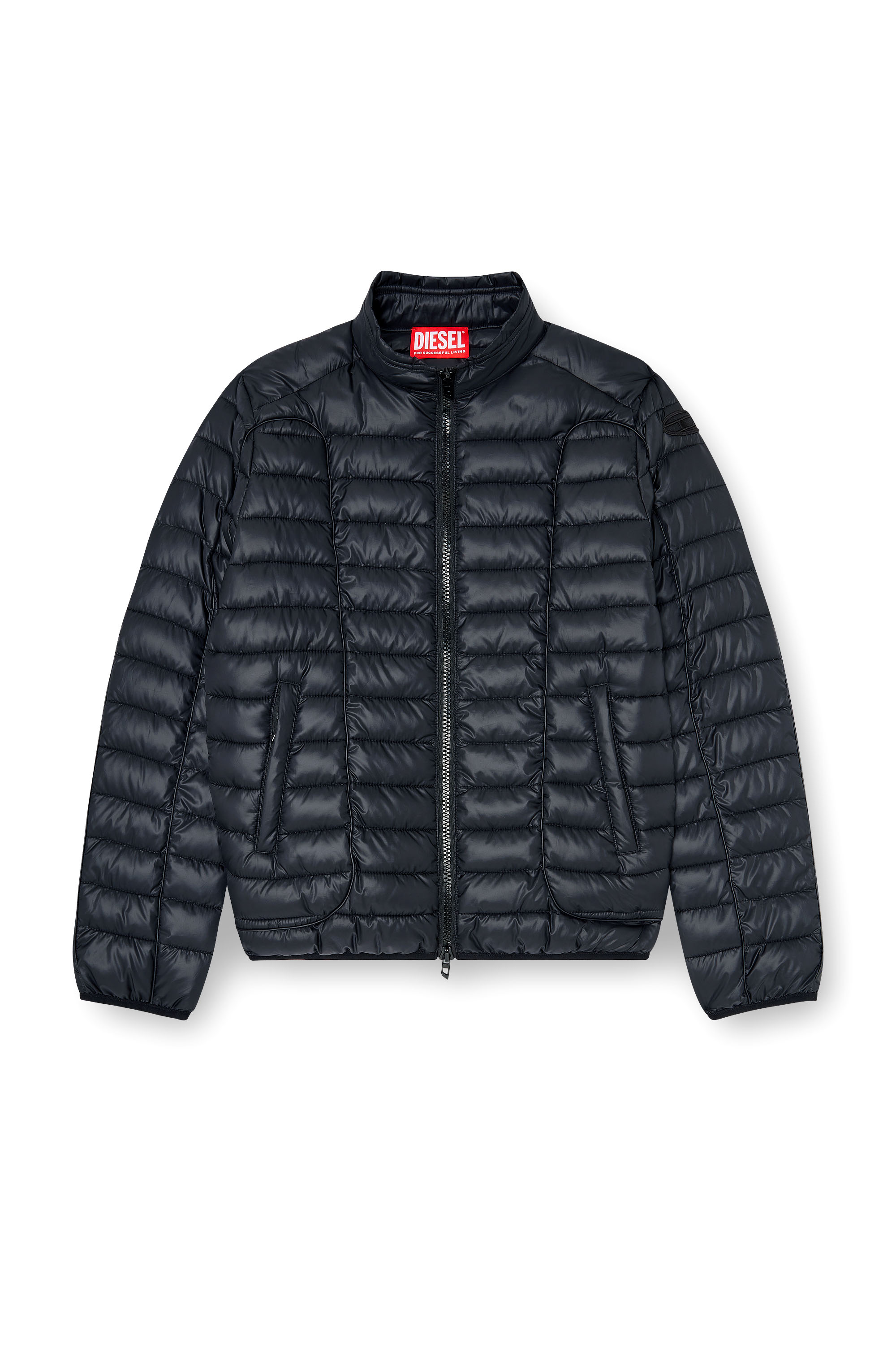 Diesel - W-PILOT-WRD, Blouson matelass&eacute; style biker avec passepoil ton sur ton Homme in Noir - 3