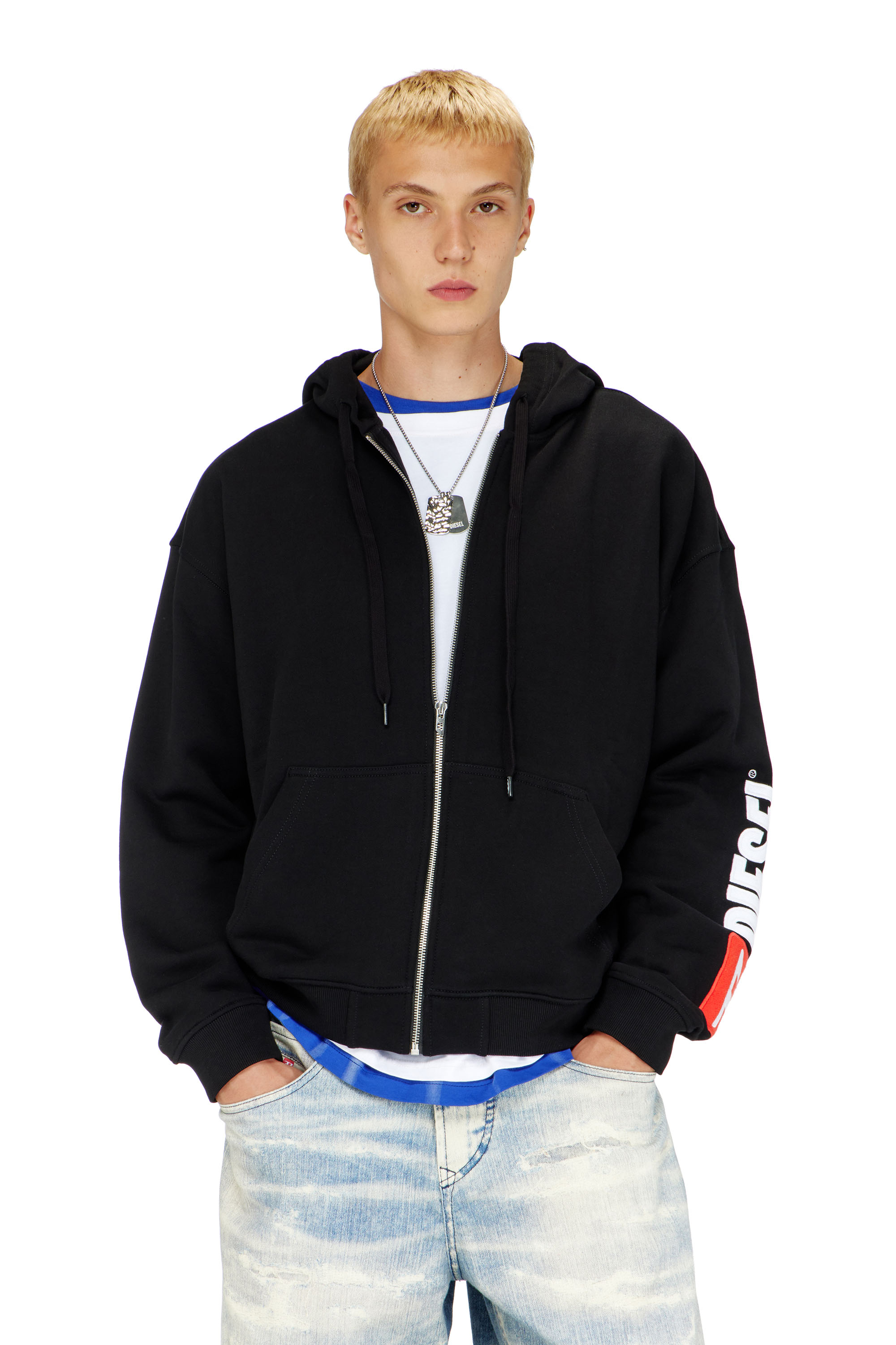 Diesel - S-BOXT-ZIP-HOOD-DIV, Sweat &agrave; capuche avec logo brod&eacute; Homme in Noir - 3