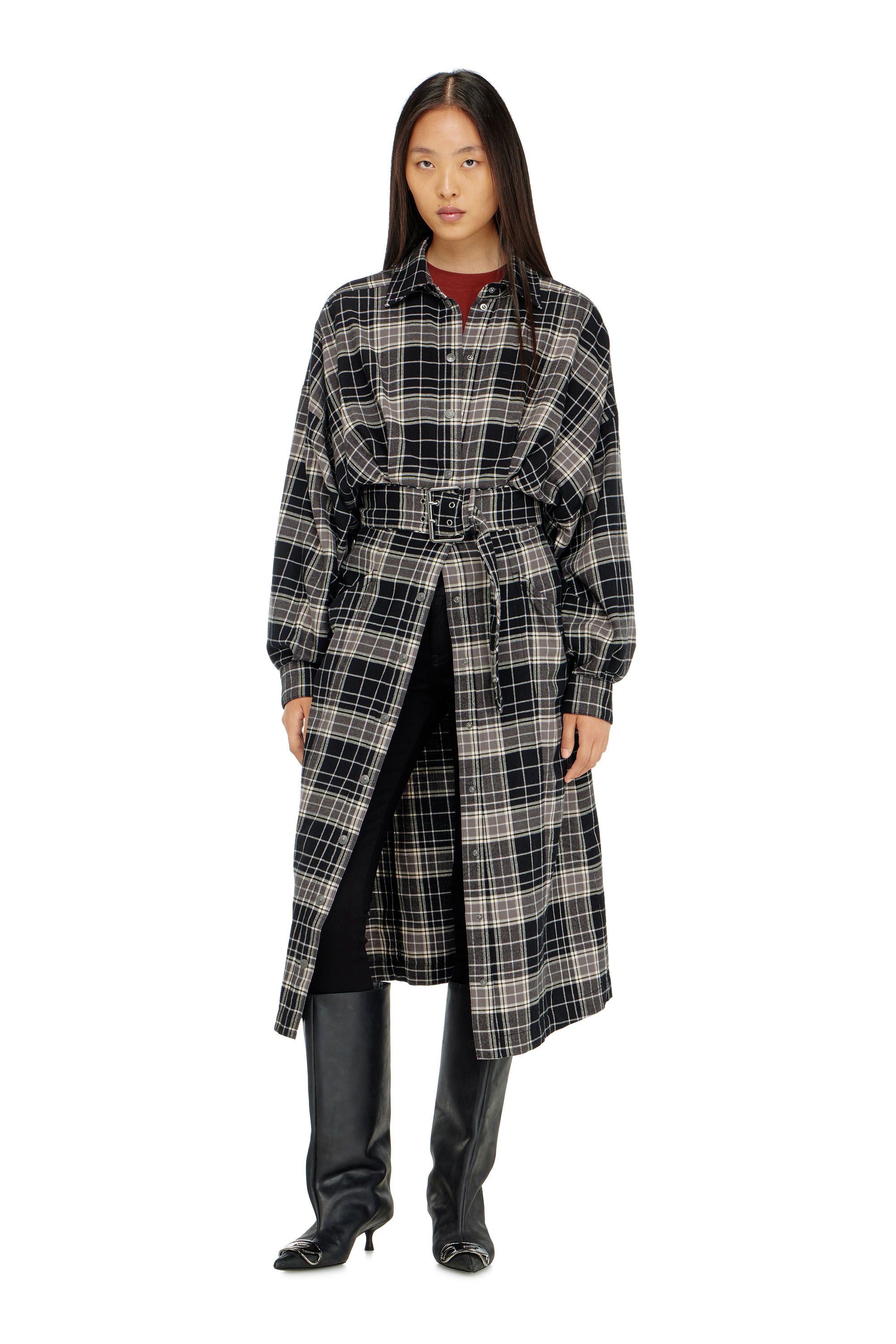 Diesel - D-EDALUS, Robe midi en flanelle &agrave; carreaux avec large ceinture Femme in Polychrome - 3