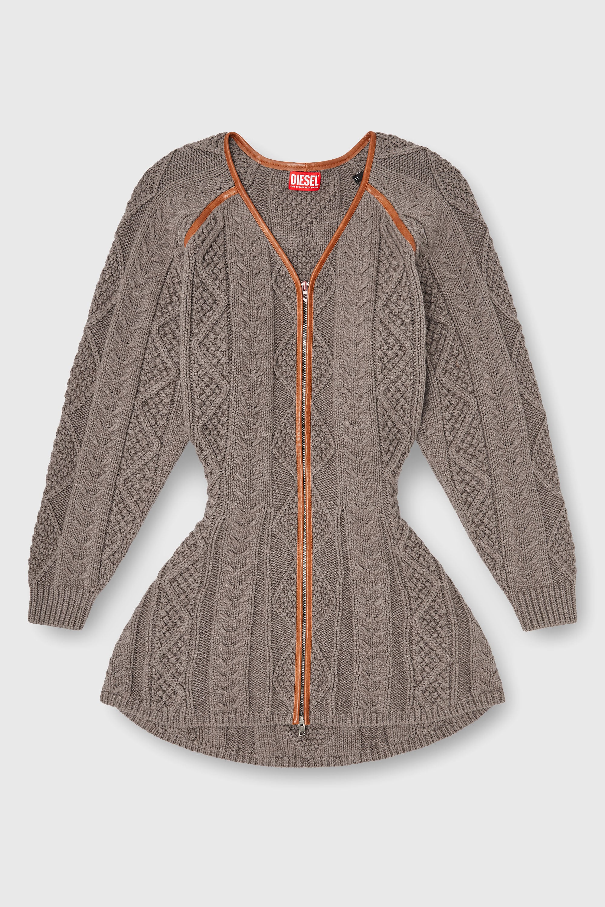 Diesel - M-INTESSE, Robe cardigan courte en maille torsad&eacute;e Femme in Gris - 1