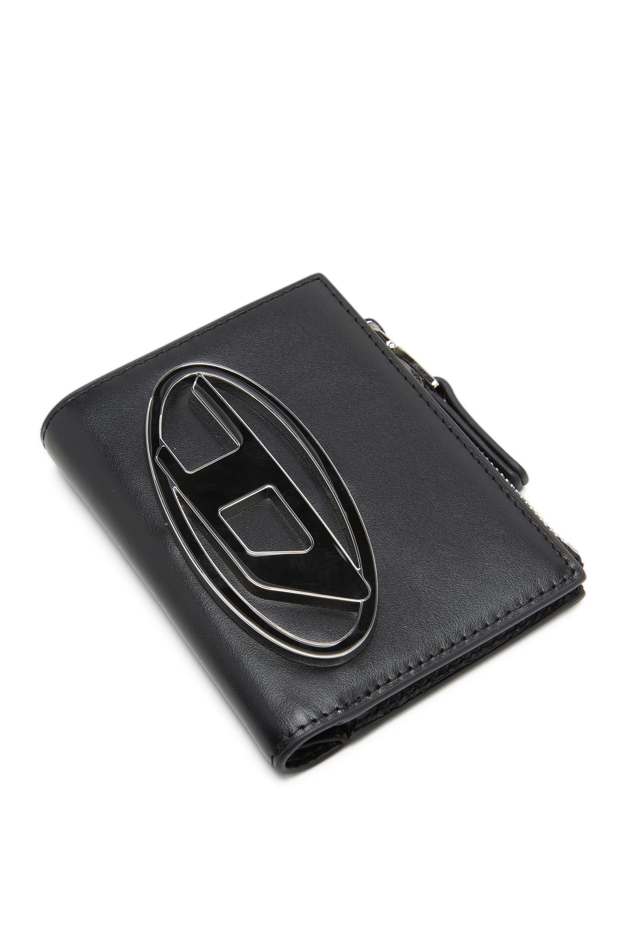 Diesel - 1DR BI-FOLD ZIP II, Petit portefeuille en cuir avec plaque à logo Femme in Noir - 4