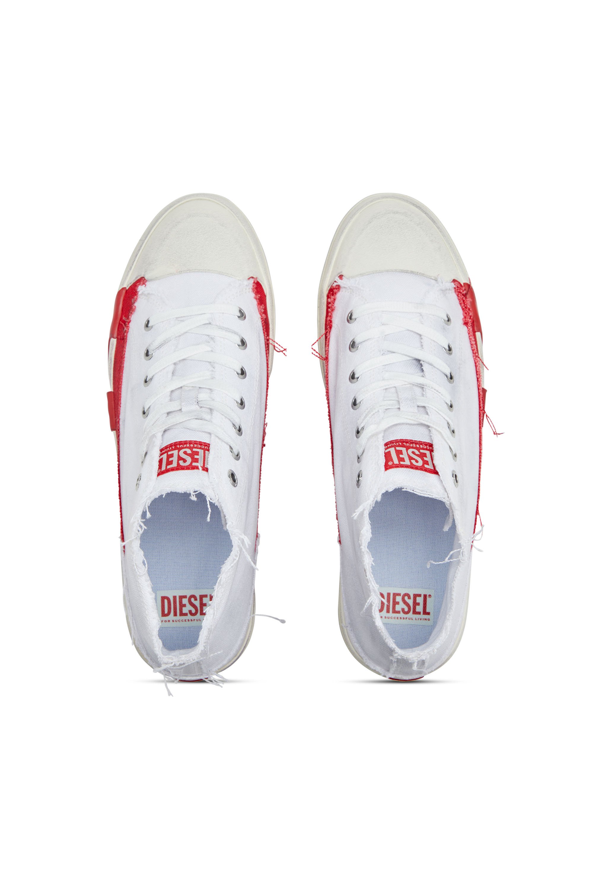 Diesel - S-D-VERSE MID, Man's S-D-Verse-Dirty-effect high-top canvas sneakers in White/Red - 5