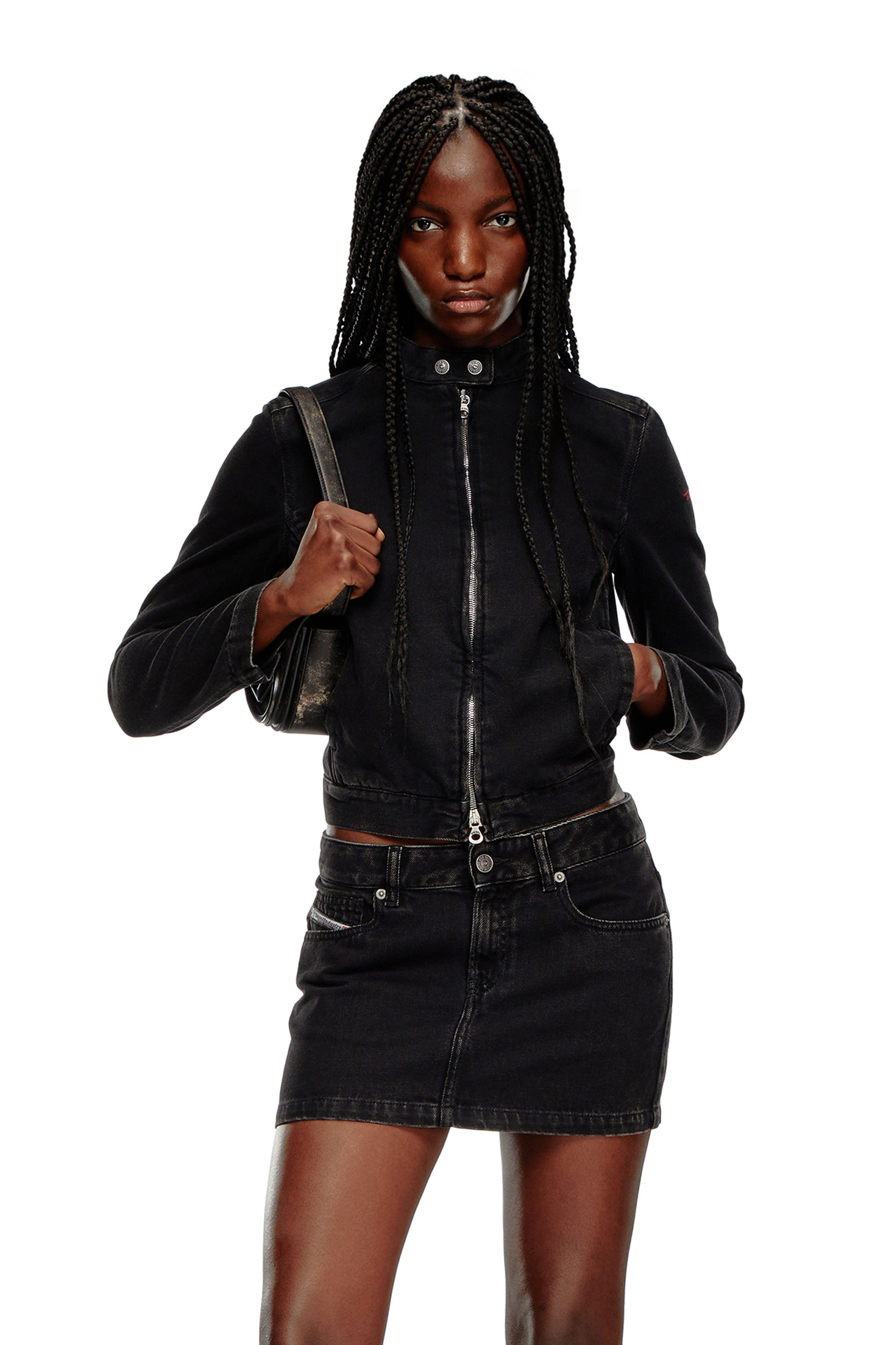Diesel - DE-MORNIN, Veste moto en denim Femme in Noir - 3