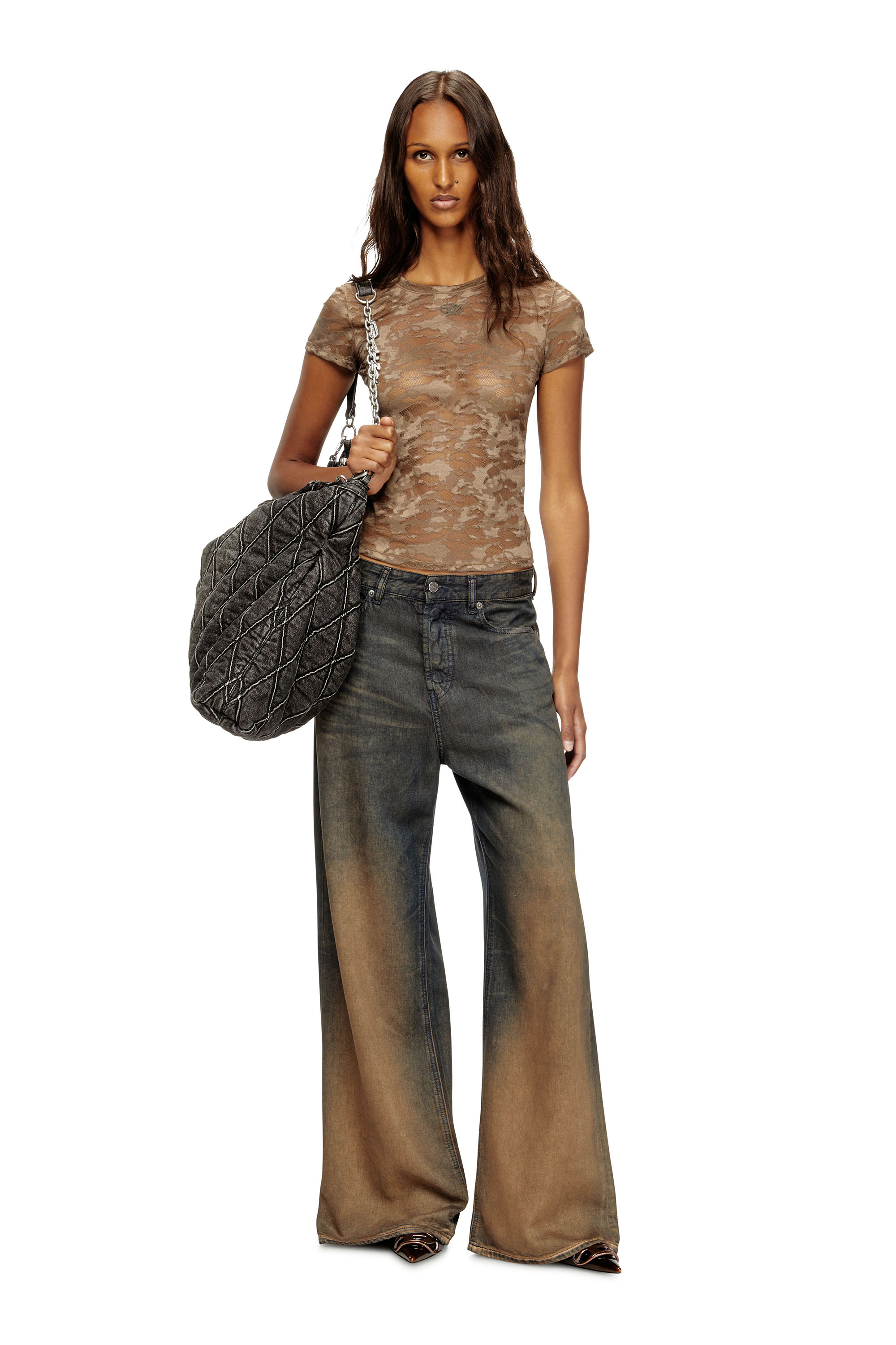 Diesel - KASIA-UTLT, T-shirt en dentelle camouflage Femme in Marron - 6