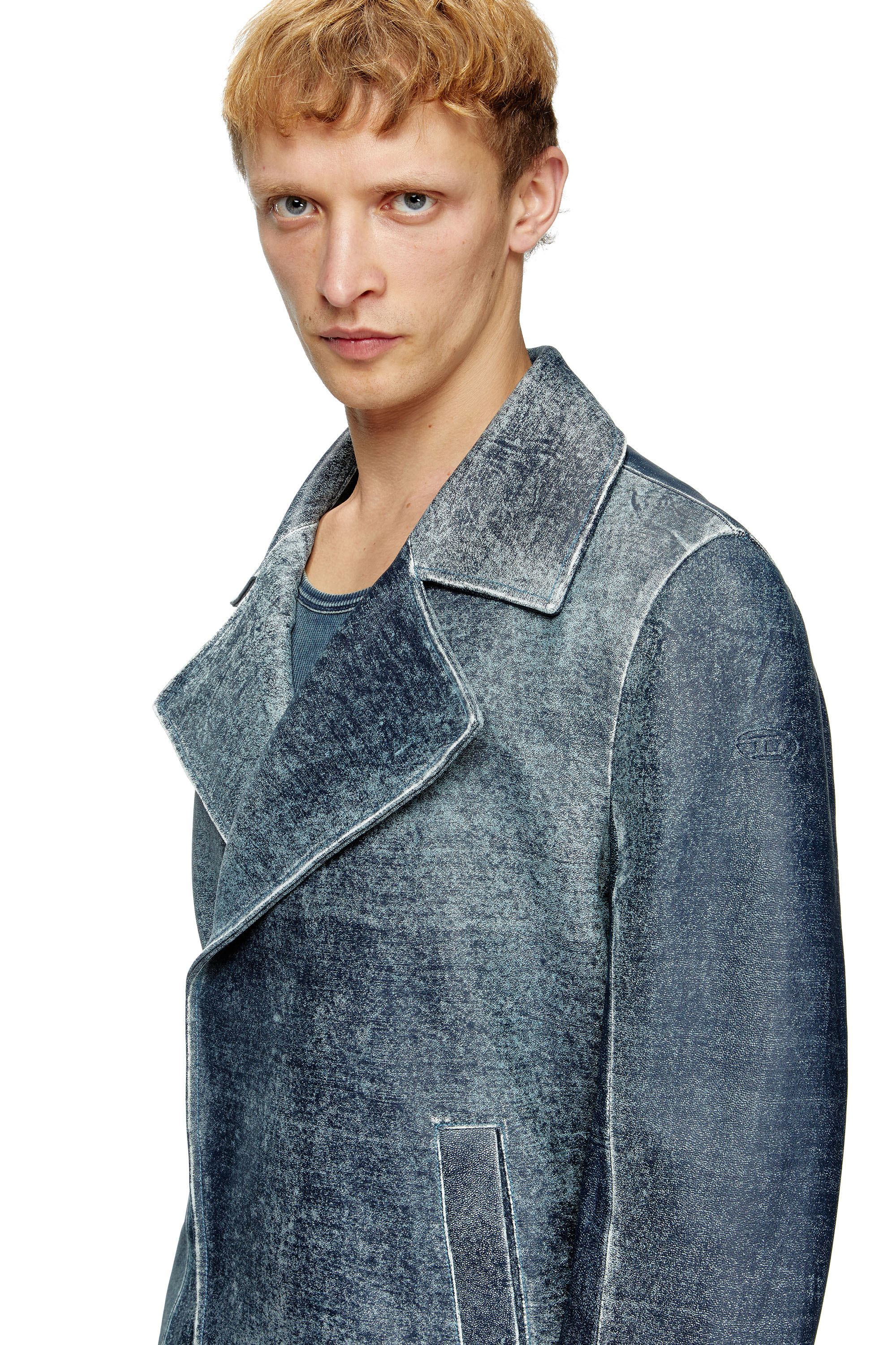 Diesel - L-WERNER, Veste en cuir traité façon denim Homme in Bleu - 5