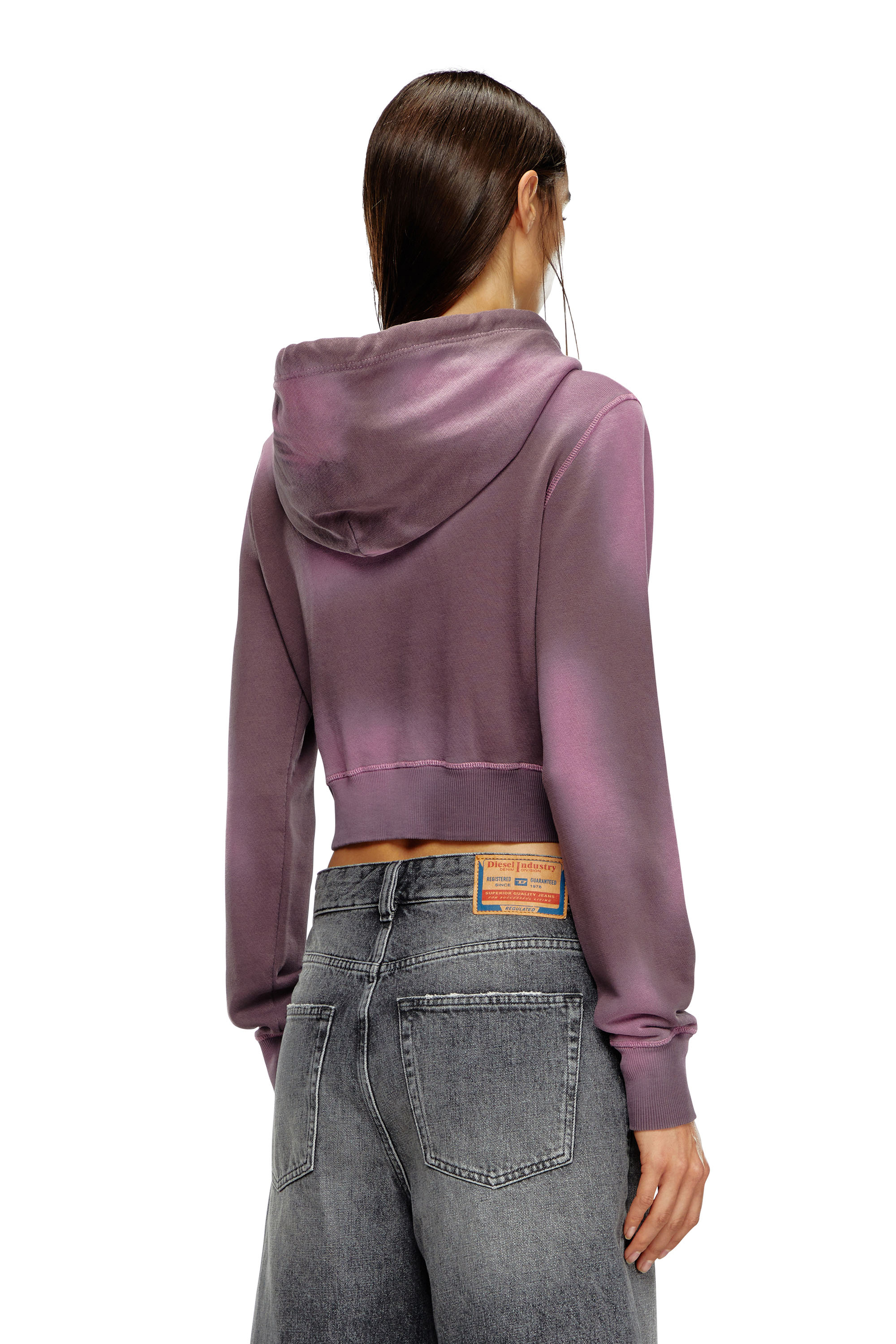 Diesel - F-SLIMMY-HOOD-P1, Femme Sweat-shirt à capuche surteint avec logo effiloché in Violet - Image 3