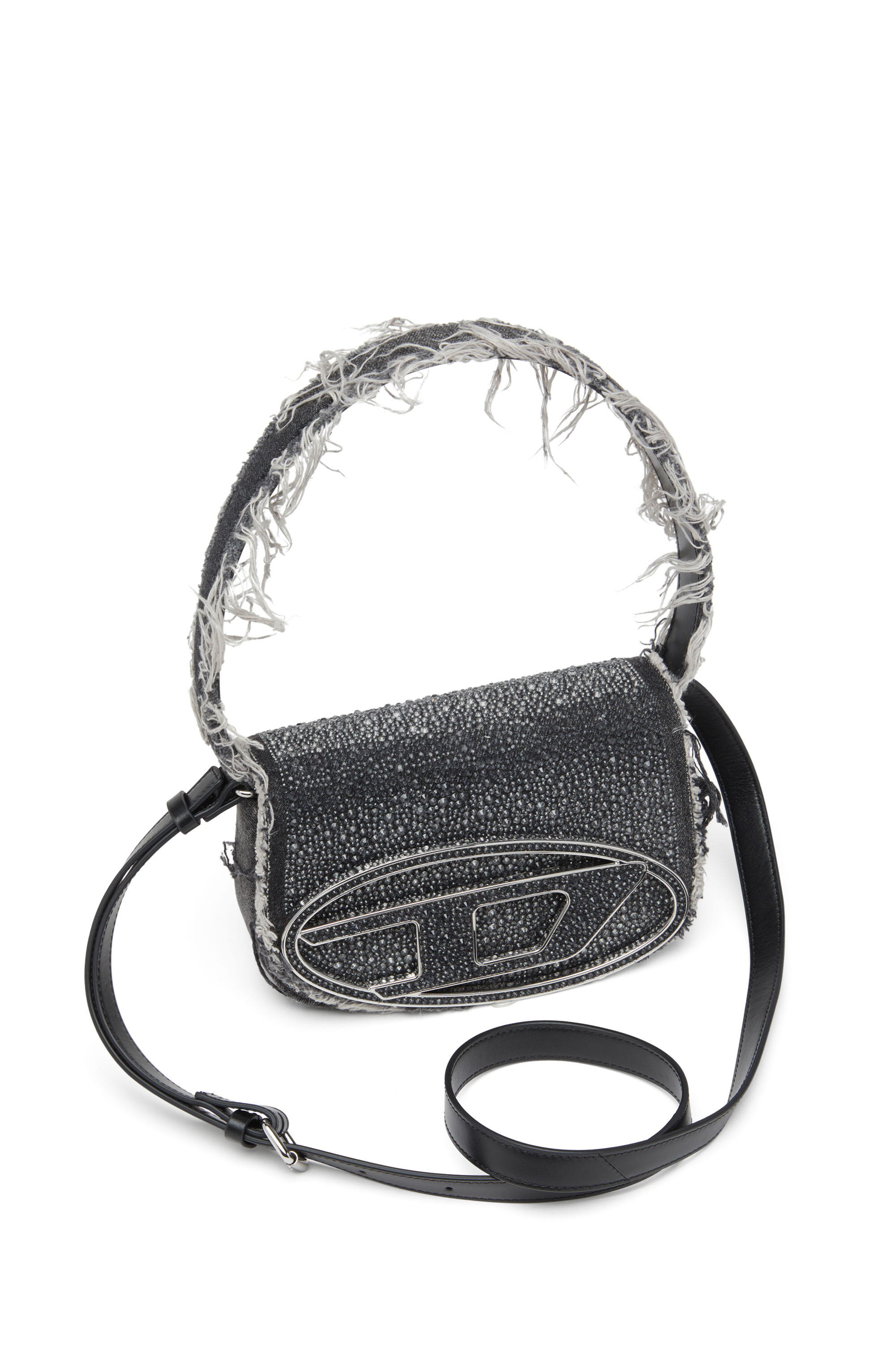 Diesel - 1DR, 1DR-Sac &eacute;paule iconique en denim et cristaux Femme in Noir - 6