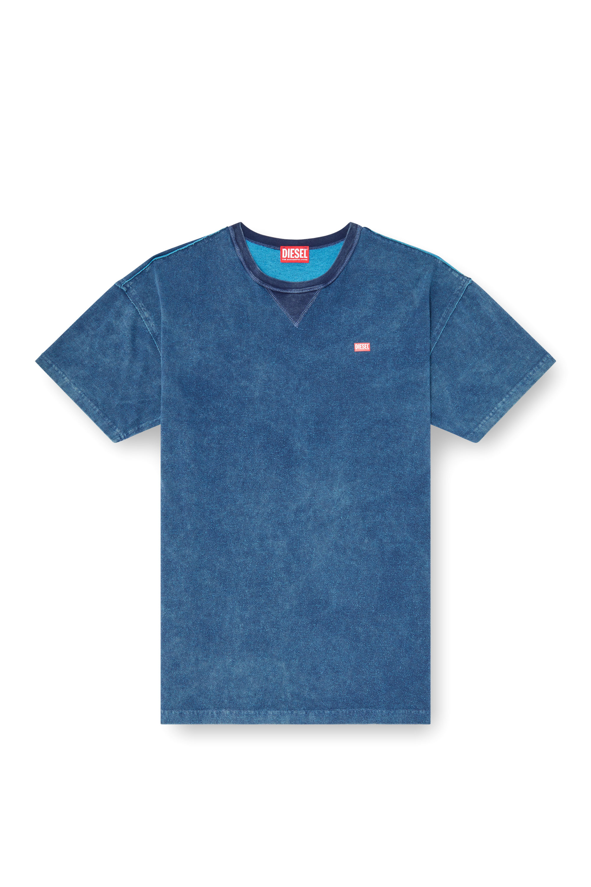 Diesel - T-NORM-RAW, T-shirt acid wash avec d&eacute;tails effiloch&eacute;s Homme in Bleu - 2