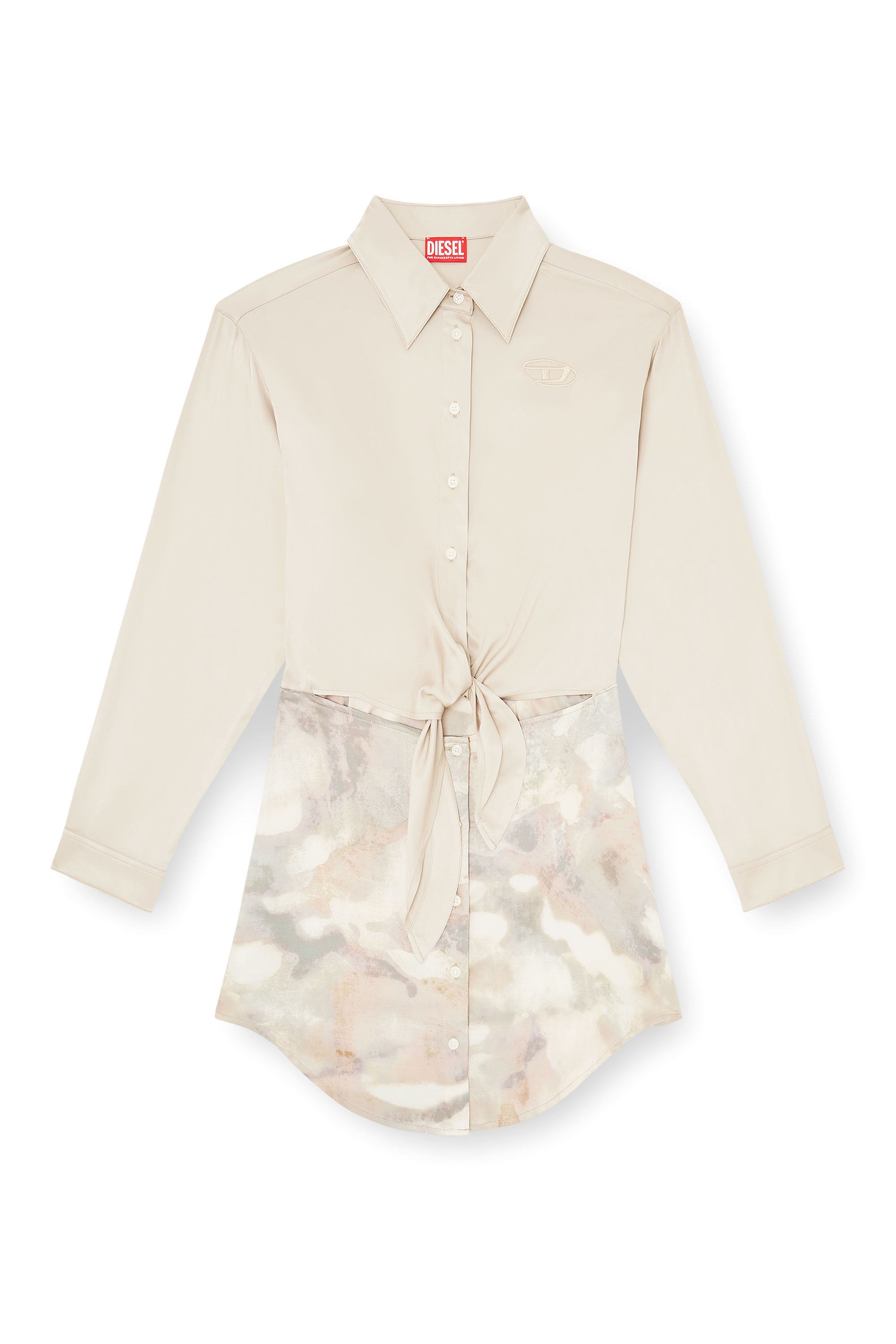Diesel - D-ELTA-MINI, Robe courte en satin avec haut nou&eacute; Femme in Beige - 1