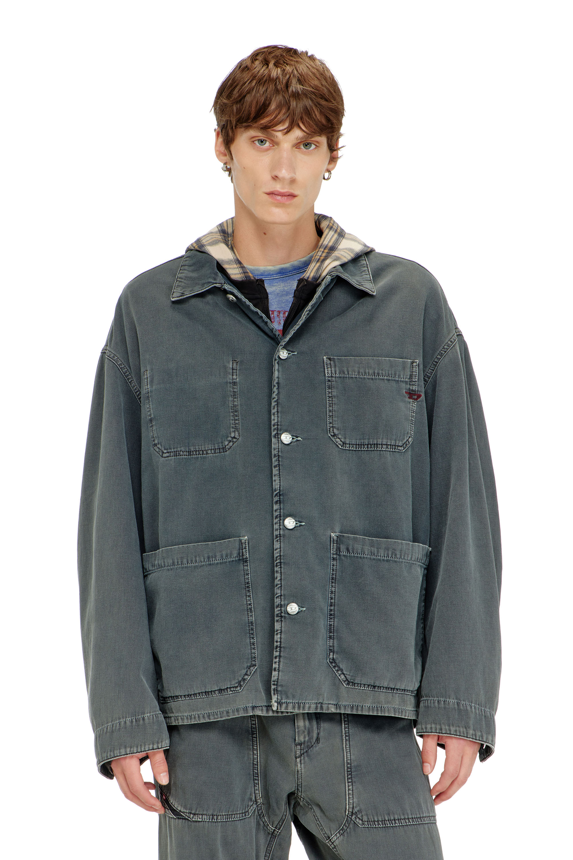 Diesel - D-STACK-U, Veste style utility en denim color&eacute; Mixte in Gris - 1