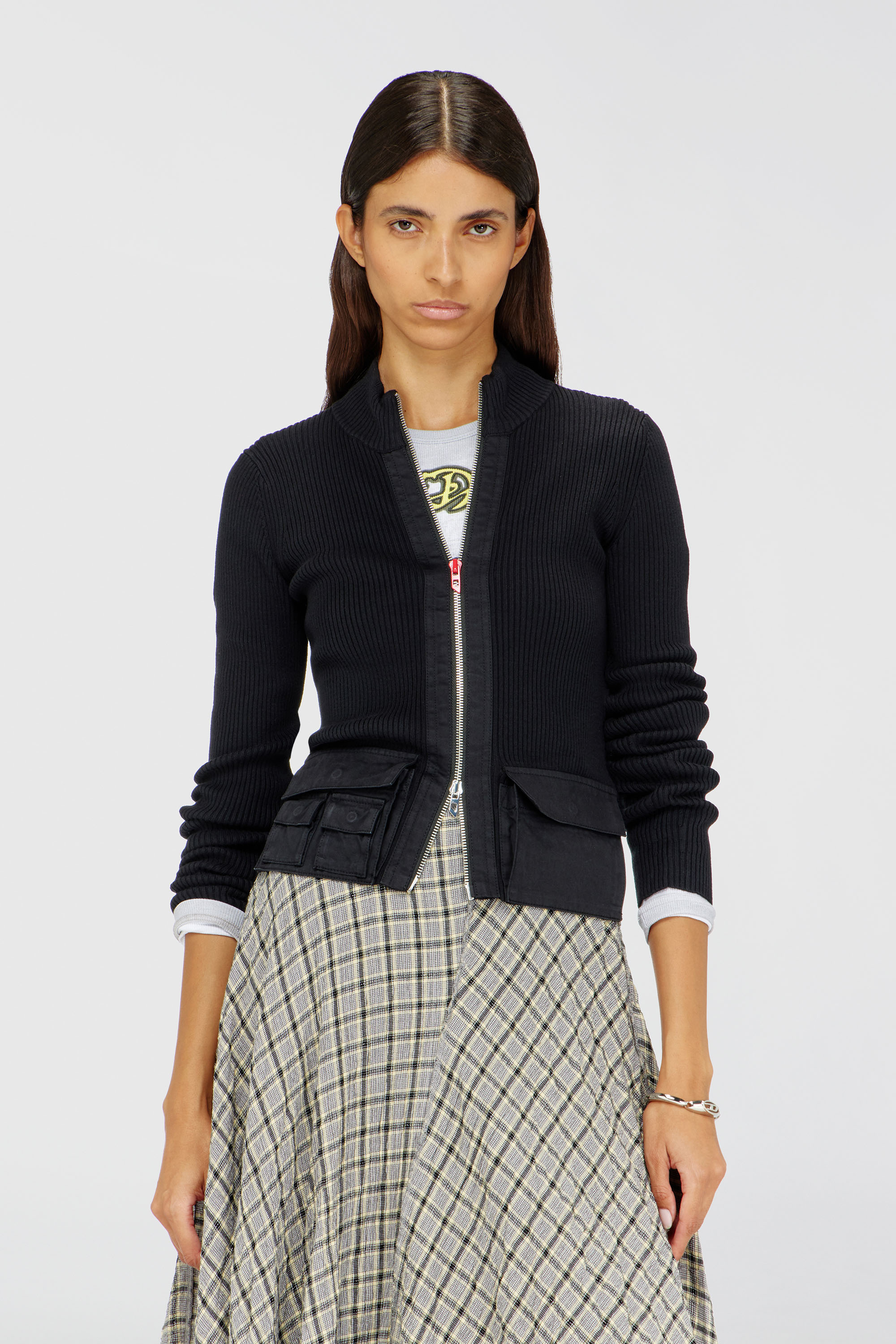 Diesel - M-MELISSA, Cardigan c&ocirc;tel&eacute;e avec poches cargo Femme in Noir - 1