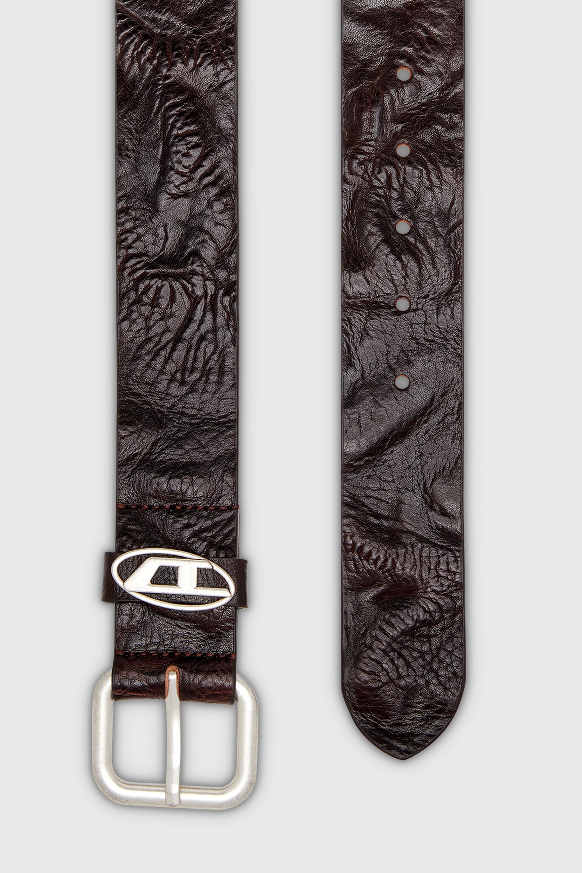 Diesel - B-1DR OVAL D LOOP, Ceinture 3.9 cm en cuir froiss&eacute; avec plaque &agrave; logo Mixte in Marron - 2