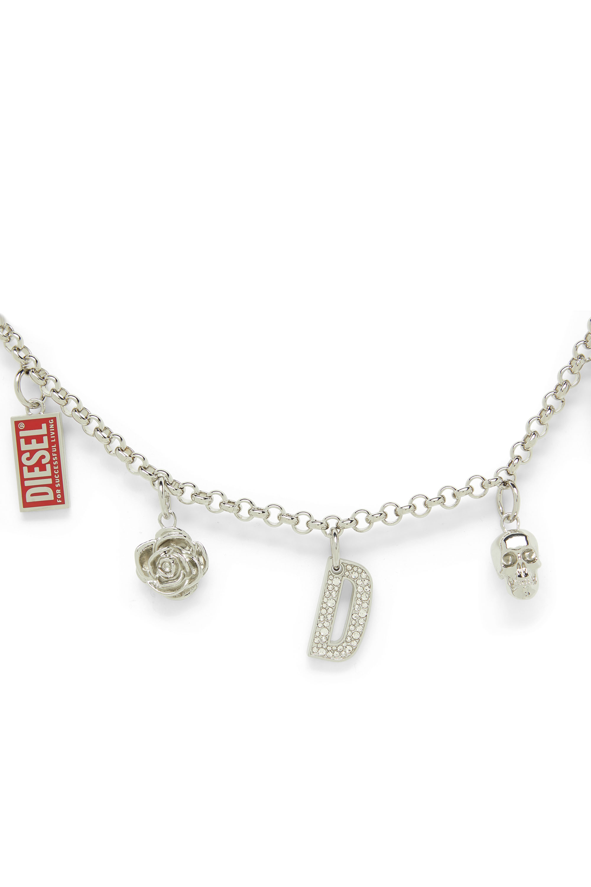 Diesel - CHAIN-D II S, Cha&icirc;ne en m&eacute;tal avec pendentifs iconiques Femme in Gris argent&eacute; - 3