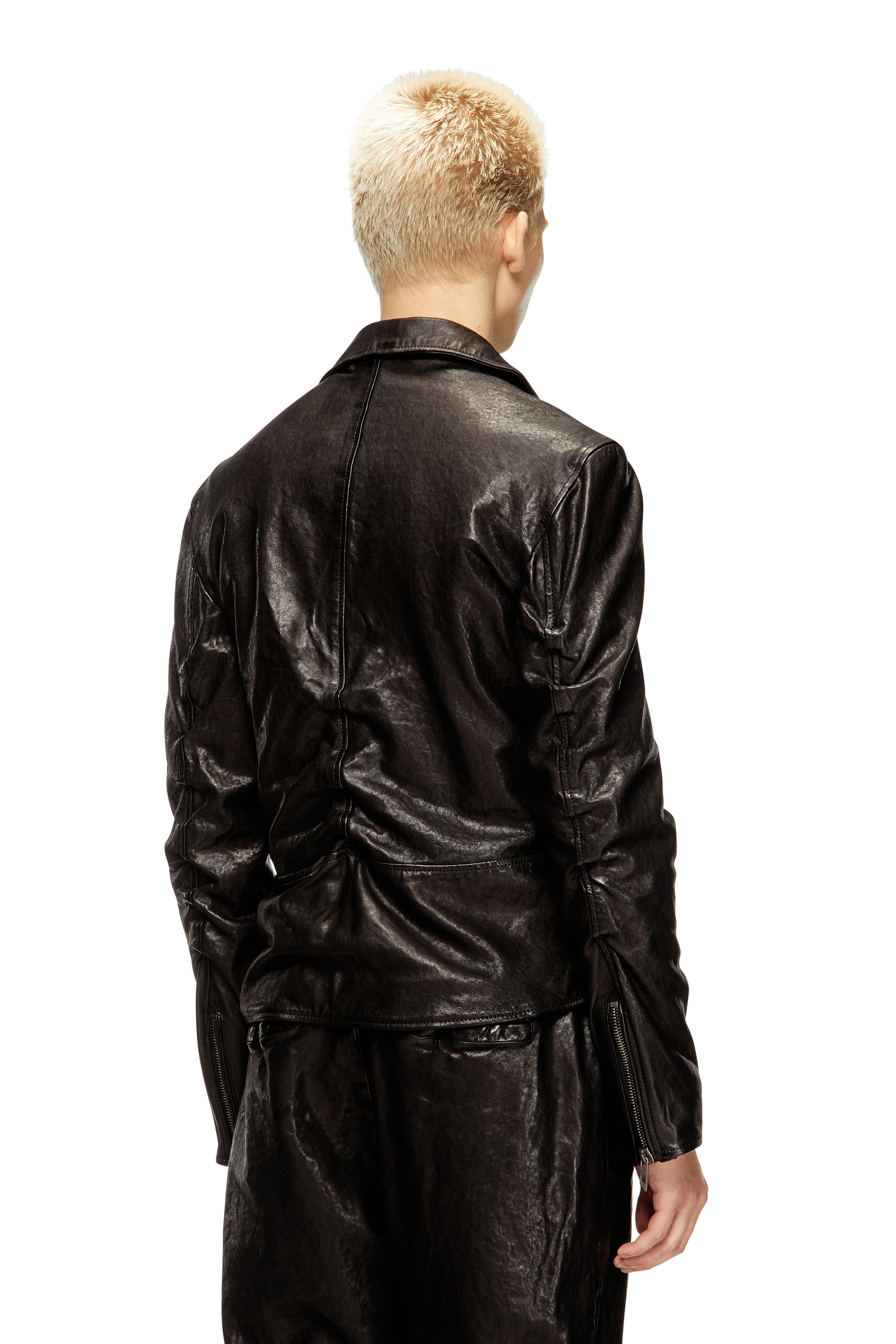 Diesel - L-UNCAN, Veste de motard en cuir bouilli Homme in Noir - 4