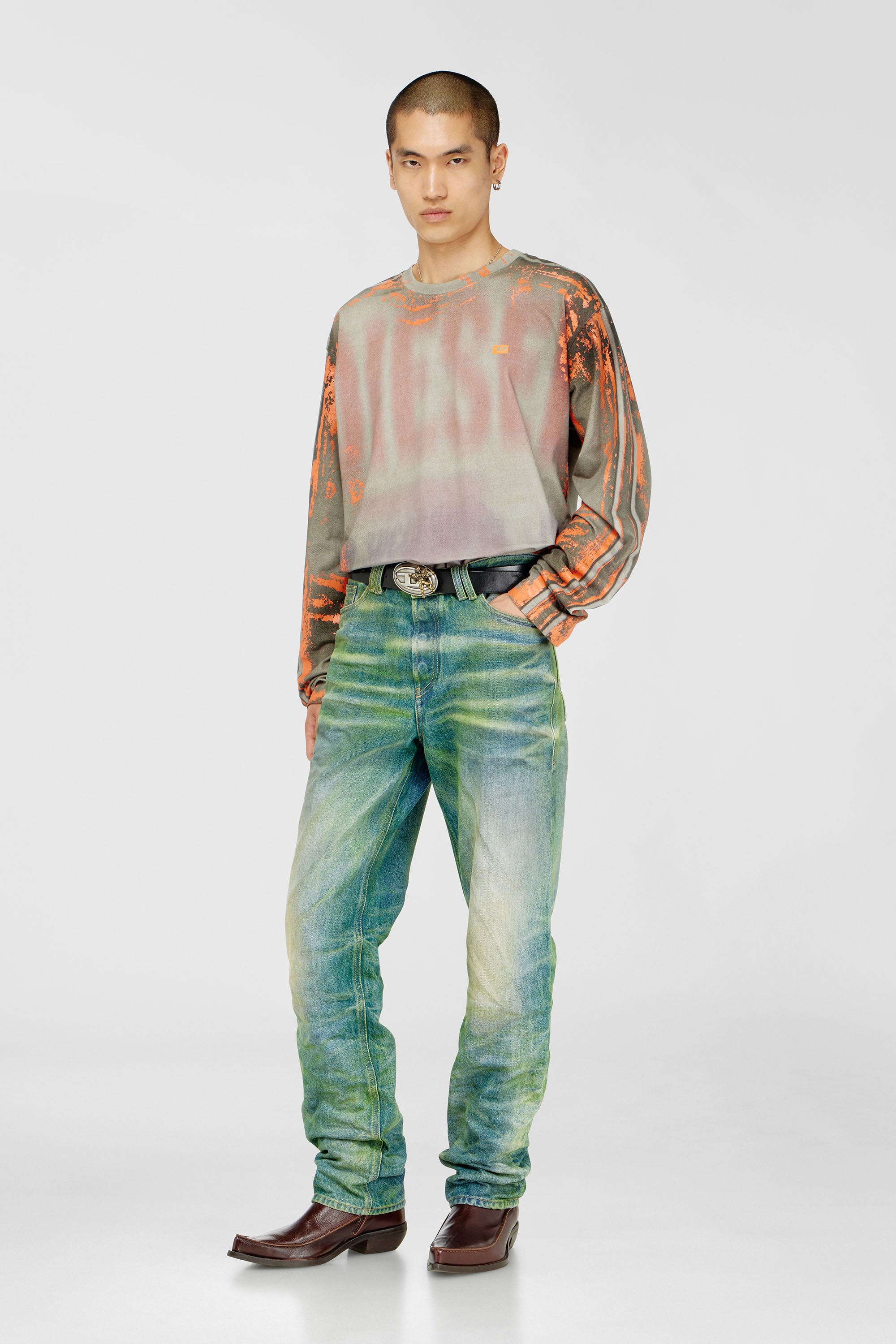 Diesel - T-FILMY, T-shirt &agrave; manches longues en jersey effet craquel&eacute; Homme in Polychrome - 2