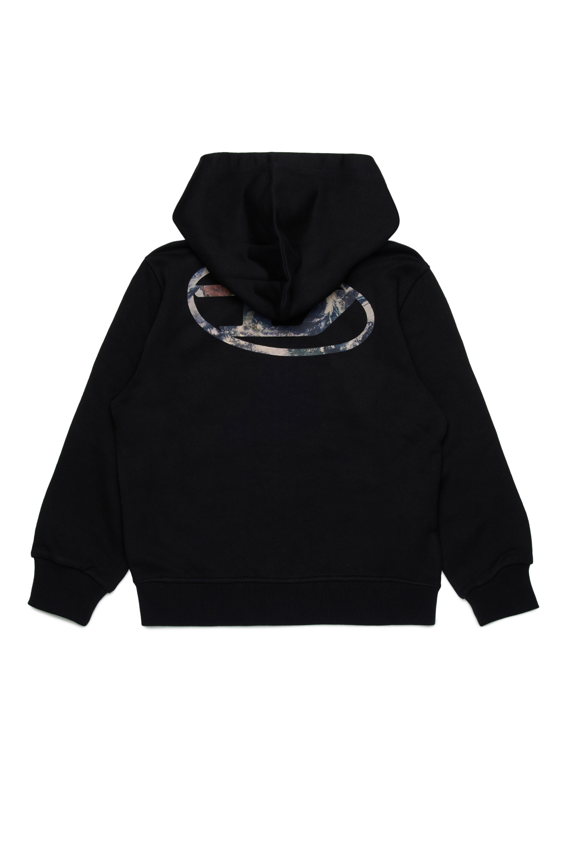 Diesel - SWELTHOODZIP  OVER, Homme Sweat-shirt à capuche zippé avec logo Planet Camo in Noir - Image 2