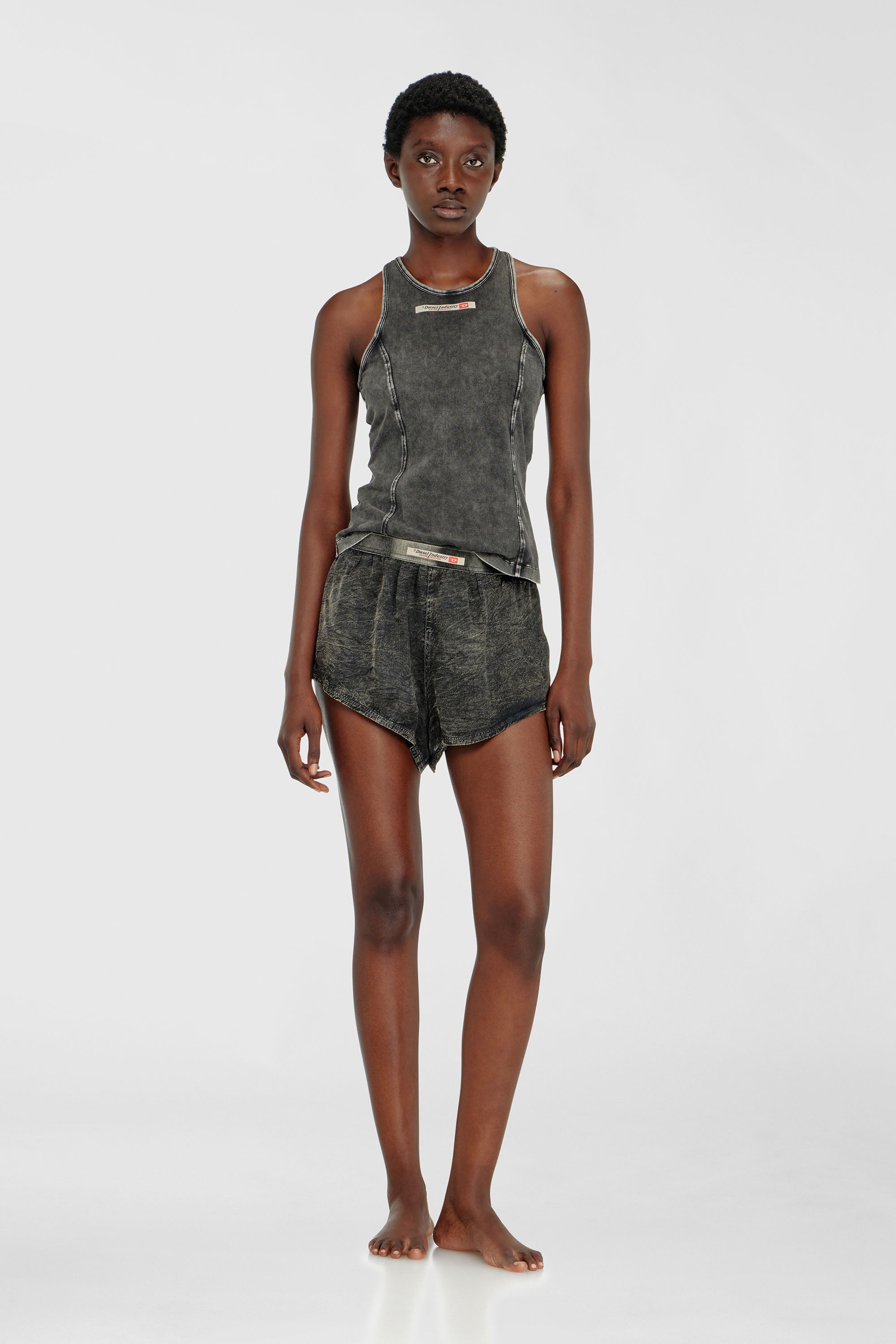 Diesel - IRENE-DNM, D&eacute;bardeur en coton &agrave; effet trait&eacute; Femme in Gris - 1