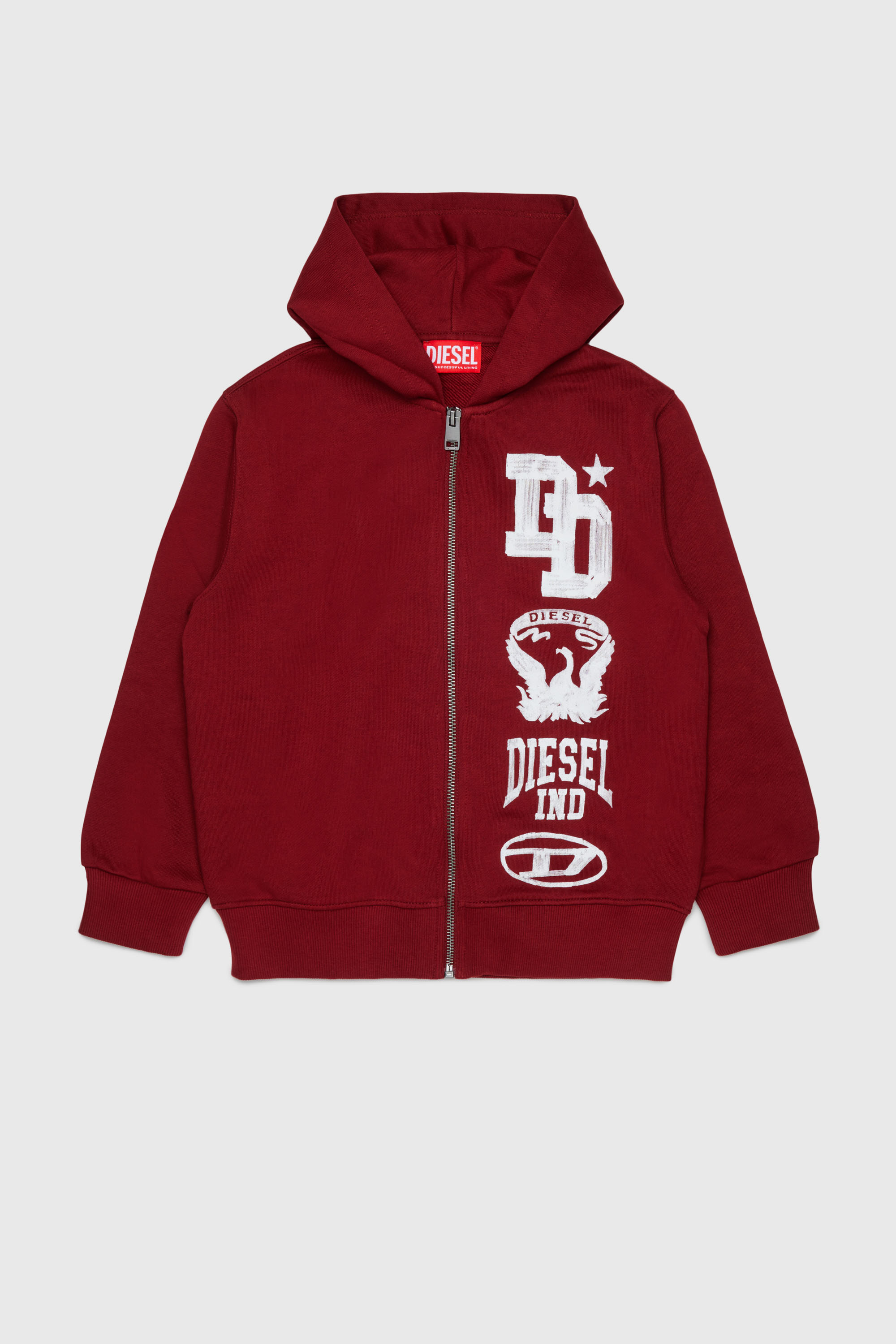 Diesel - SBANDHOOD OVER, Sweat &agrave; capuche zipp&eacute; avec logo effet peinture Homme in Rouge - 1