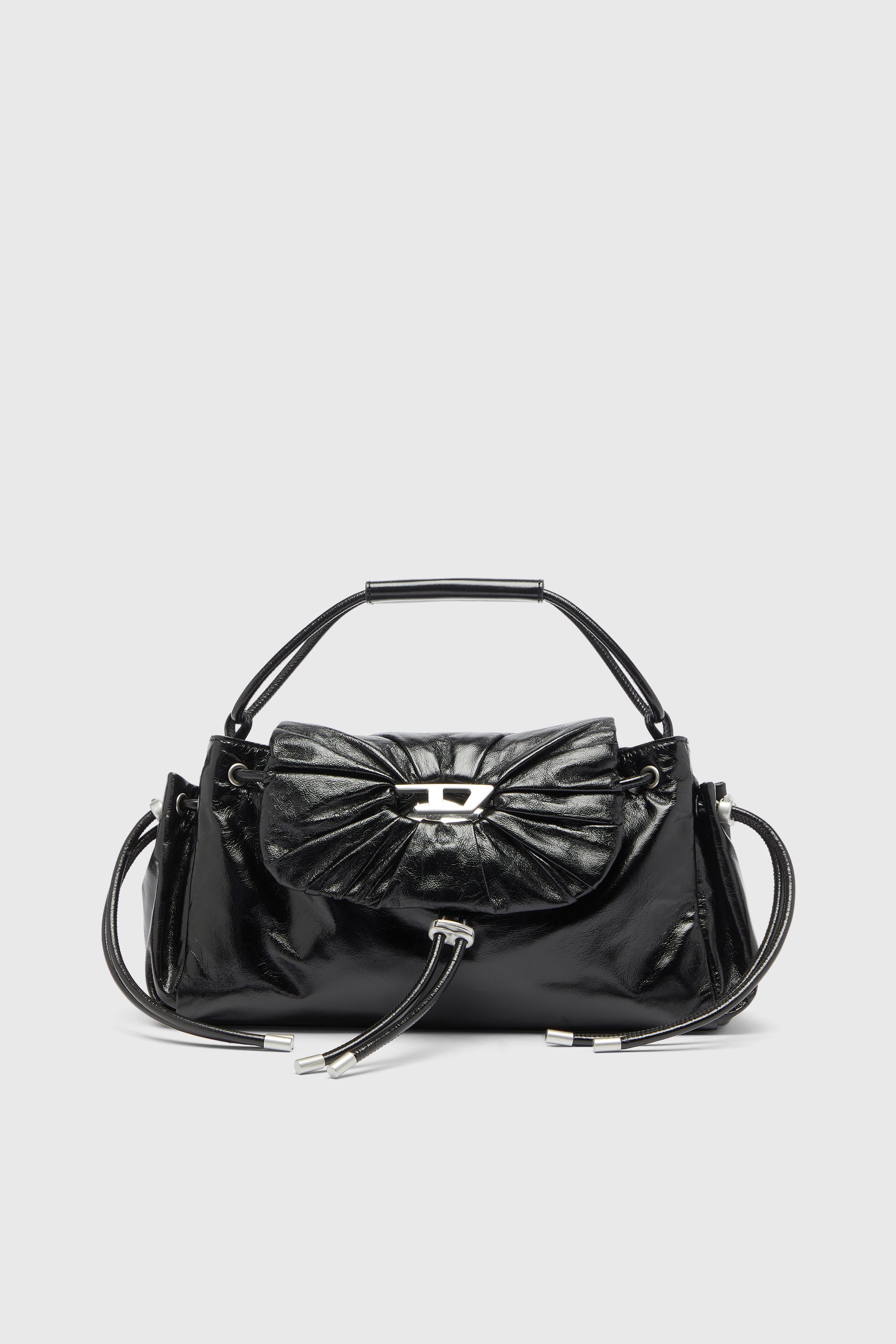 Diesel - SCRUNCH-D TOP HANDLE, Woman's Scrunch-D - Top-handle bag in shiny wrinkled leather in Black - 2