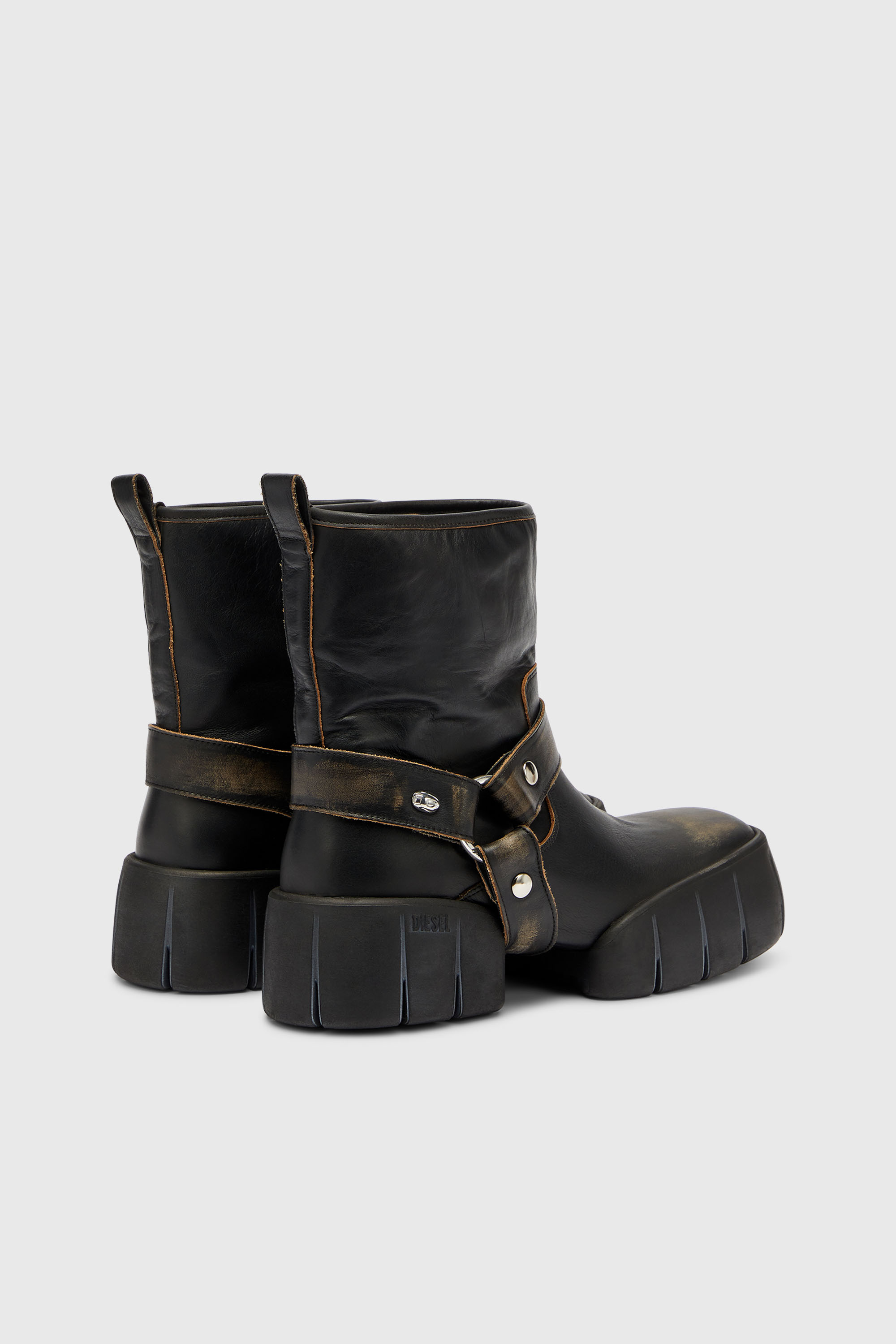 Diesel - D-TEX TU, D-Tex - Bottes biker en cuir effet vieilli Homme in Marron - 3