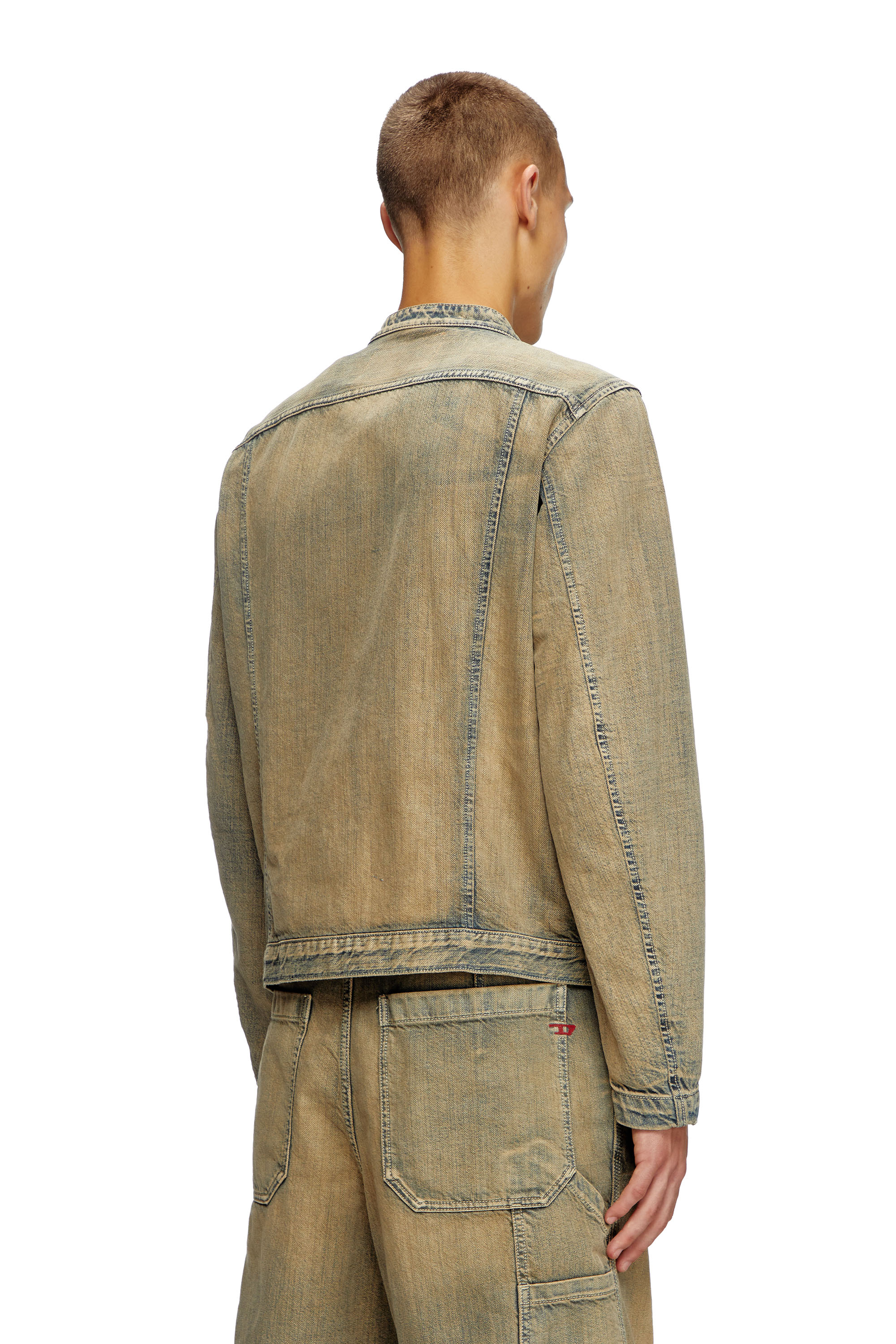 Diesel - D-GLORY, Veste biker en denim brossé doré Homme in Bleu - 4