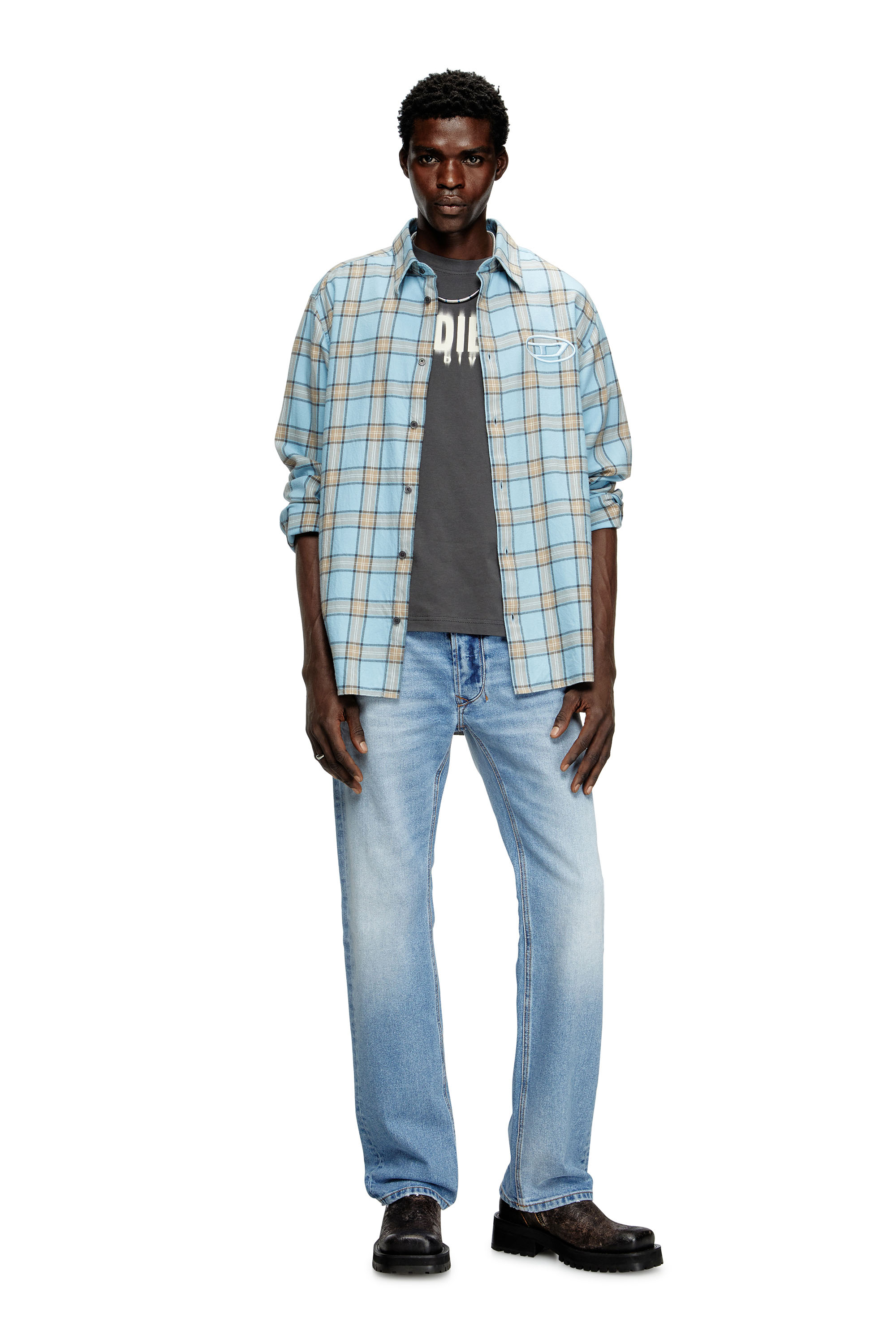 Diesel - T-ADJUST-Q7, T-shirt avec logo Diesel effet flou Homme in Gris - 1