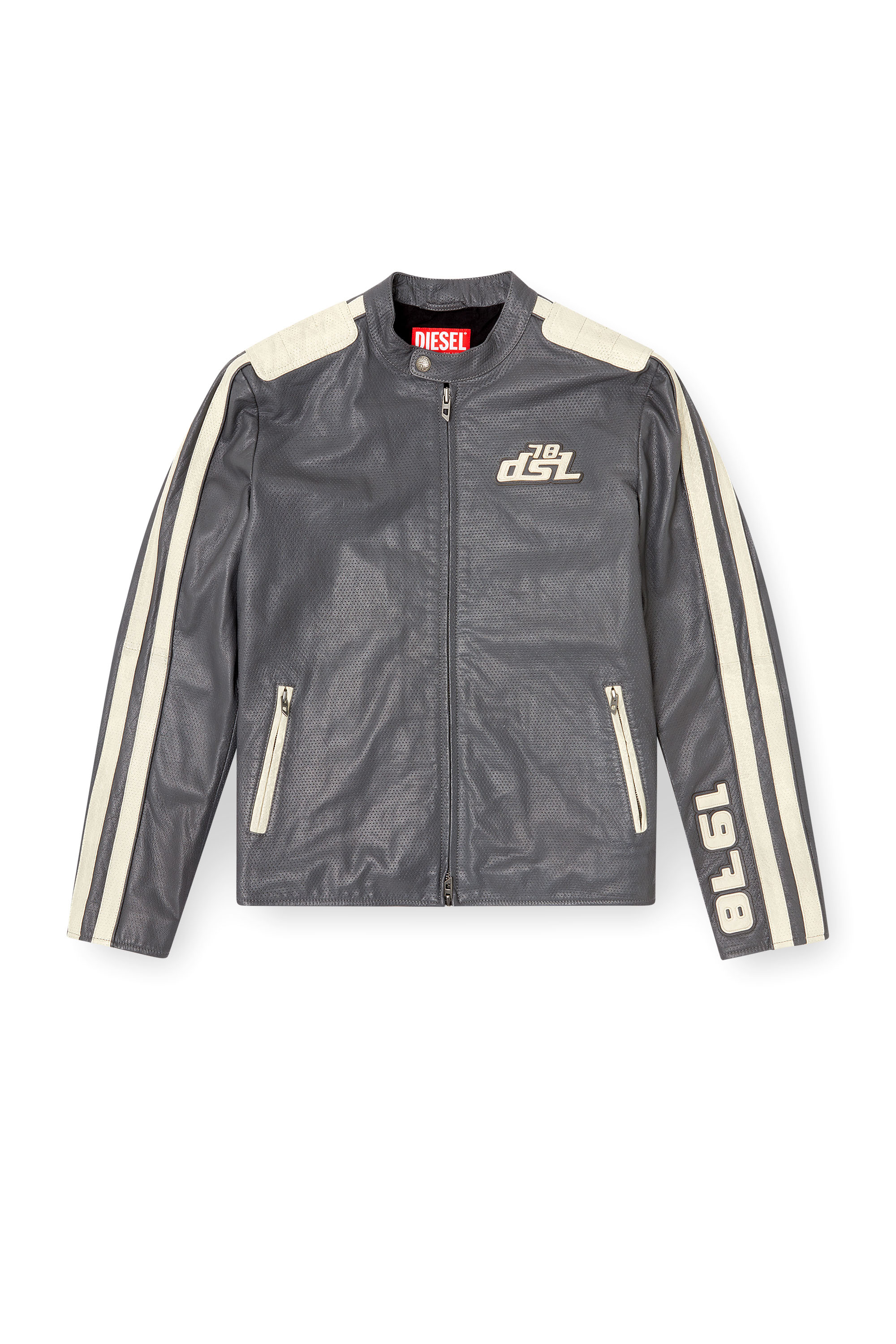 Diesel - L-POP, Veste de motard en cuir perforé Mixte in Gris - 3