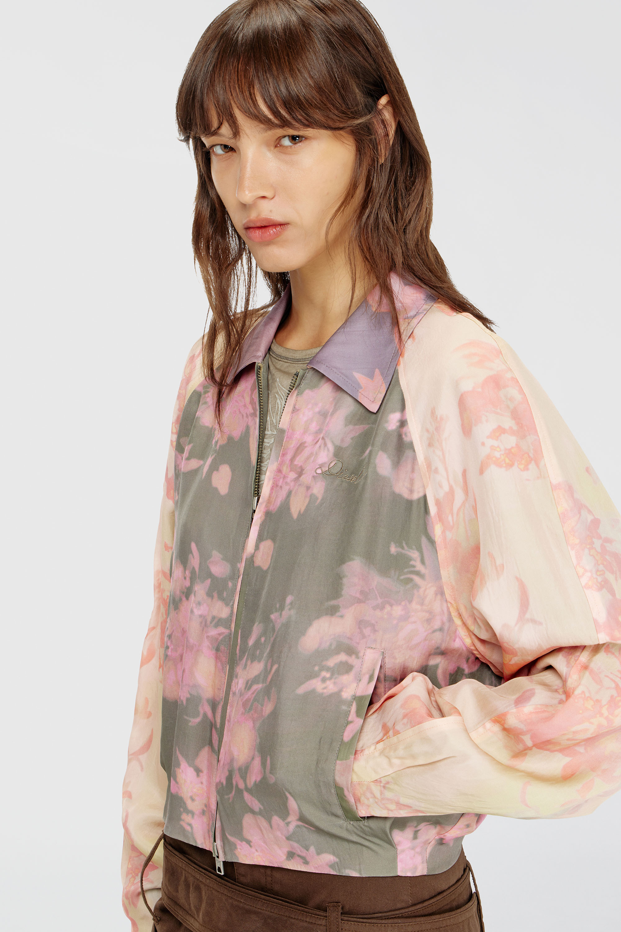 Diesel - G-ALENA, Blouson bomber fleuri en ac&eacute;tate froiss&eacute; Femme in Polychrome - 5