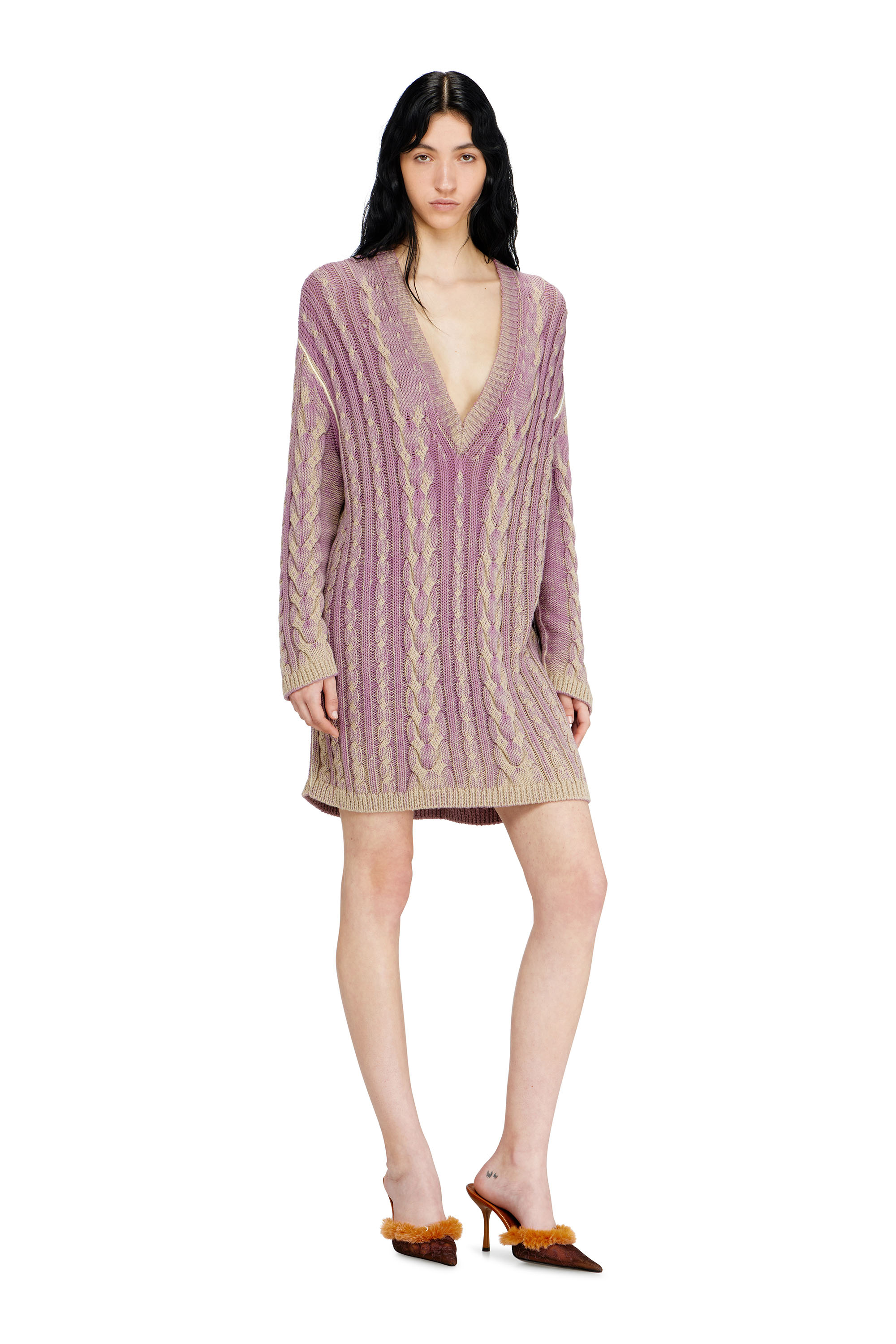 Diesel - M-ELGA, Robe pull courte en maille torsad&eacute;e Femme in Violet - 2
