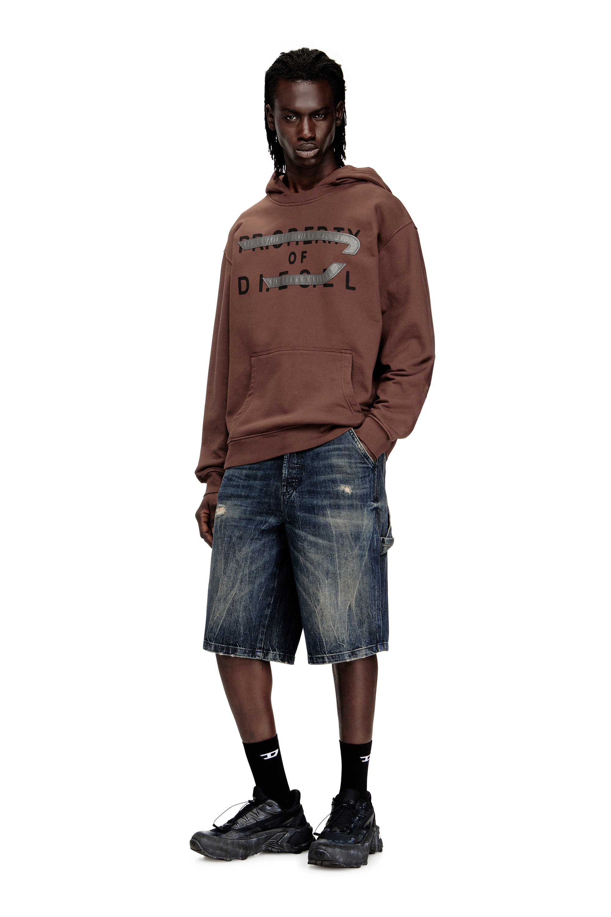 Diesel - S-NORMAN-HOOD, Sweat à capuche en coton avec appliqué D Homme in Marron - 1