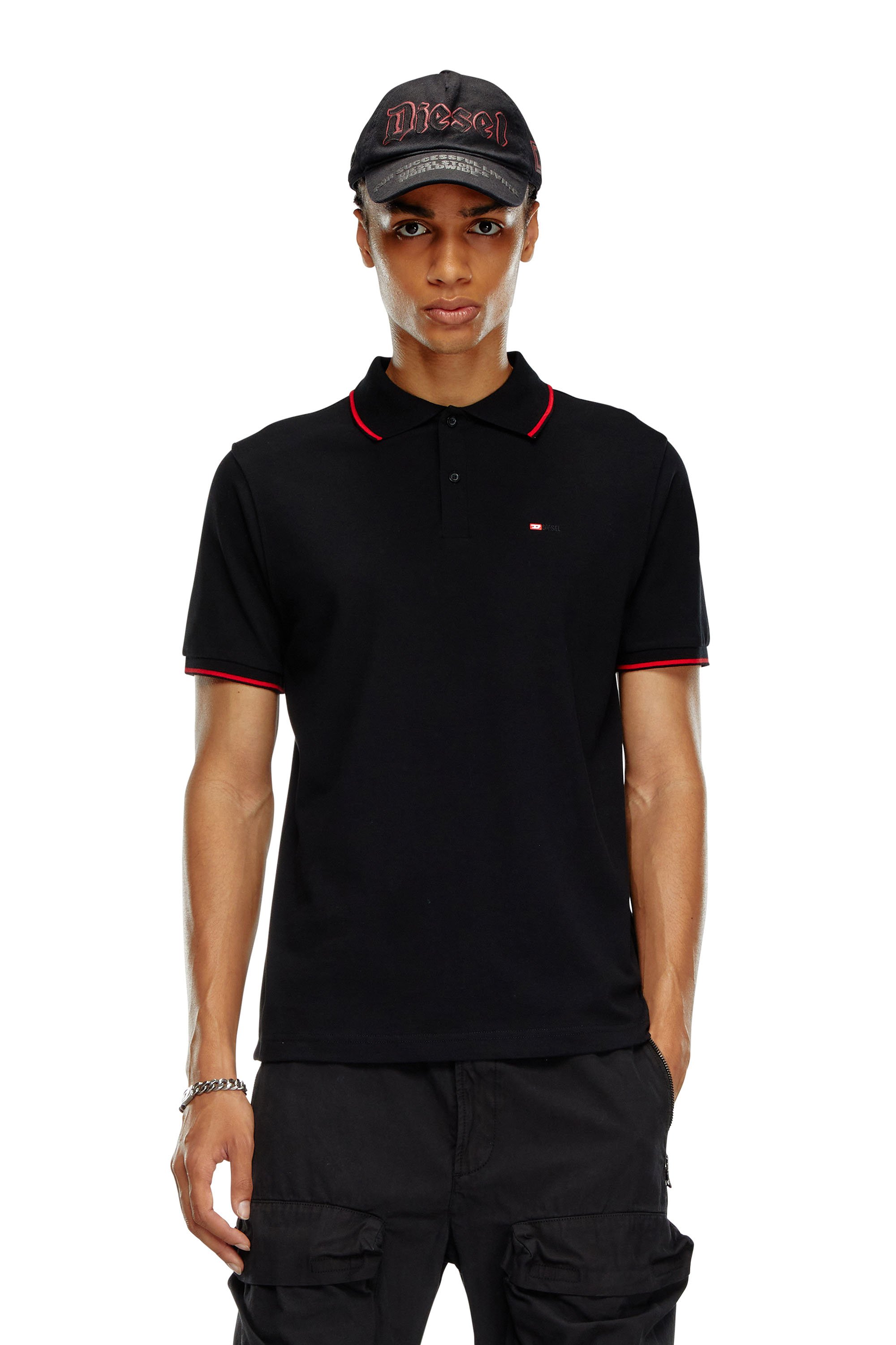 Diesel - T-FERRY-MICRODIV, Homme Polo avec micro broderie Diesel in Noir - Image 1