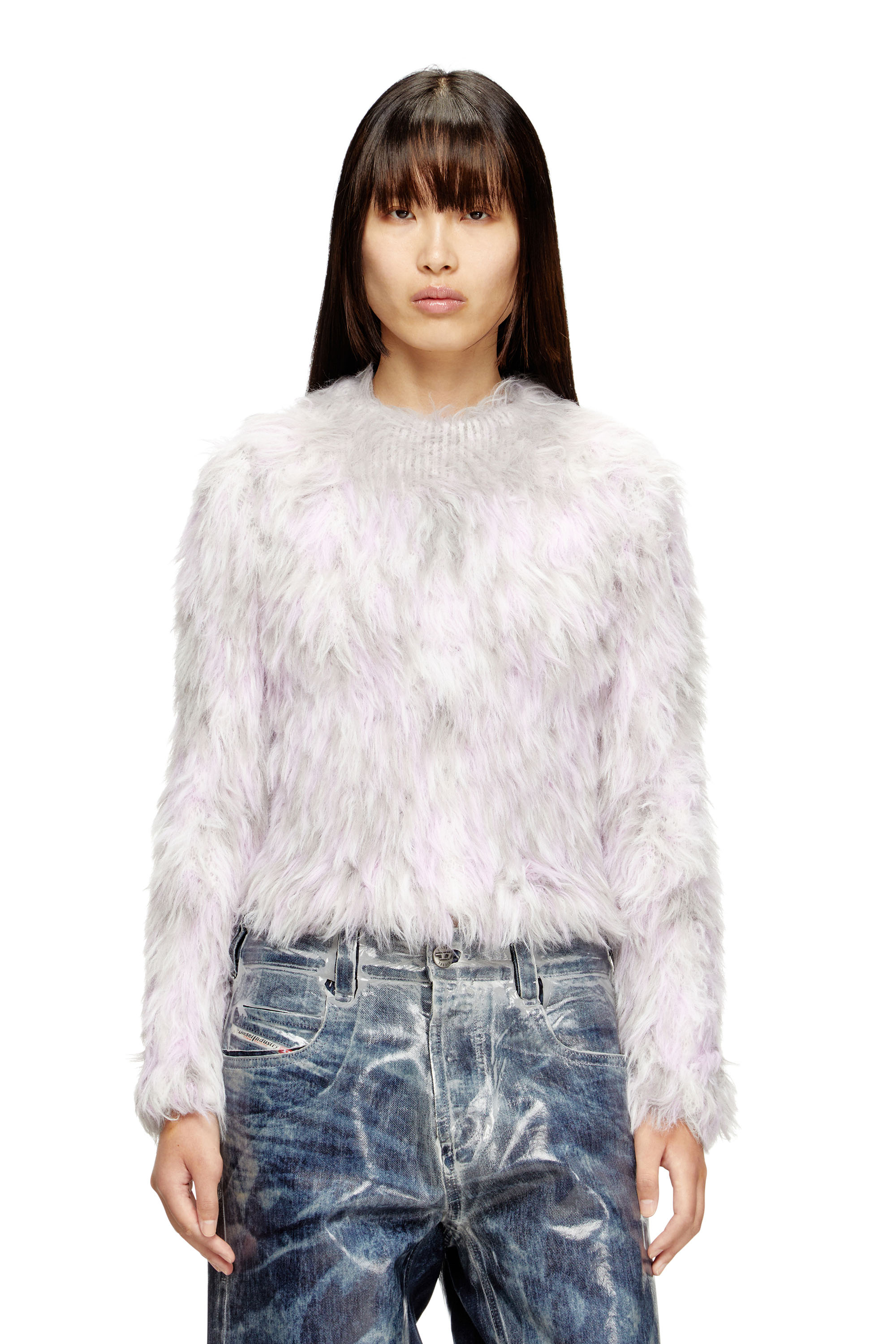 Diesel - M-ANNIKA, Woman's Fluffy jacquard-knit jumper in Violet/Grey - 3