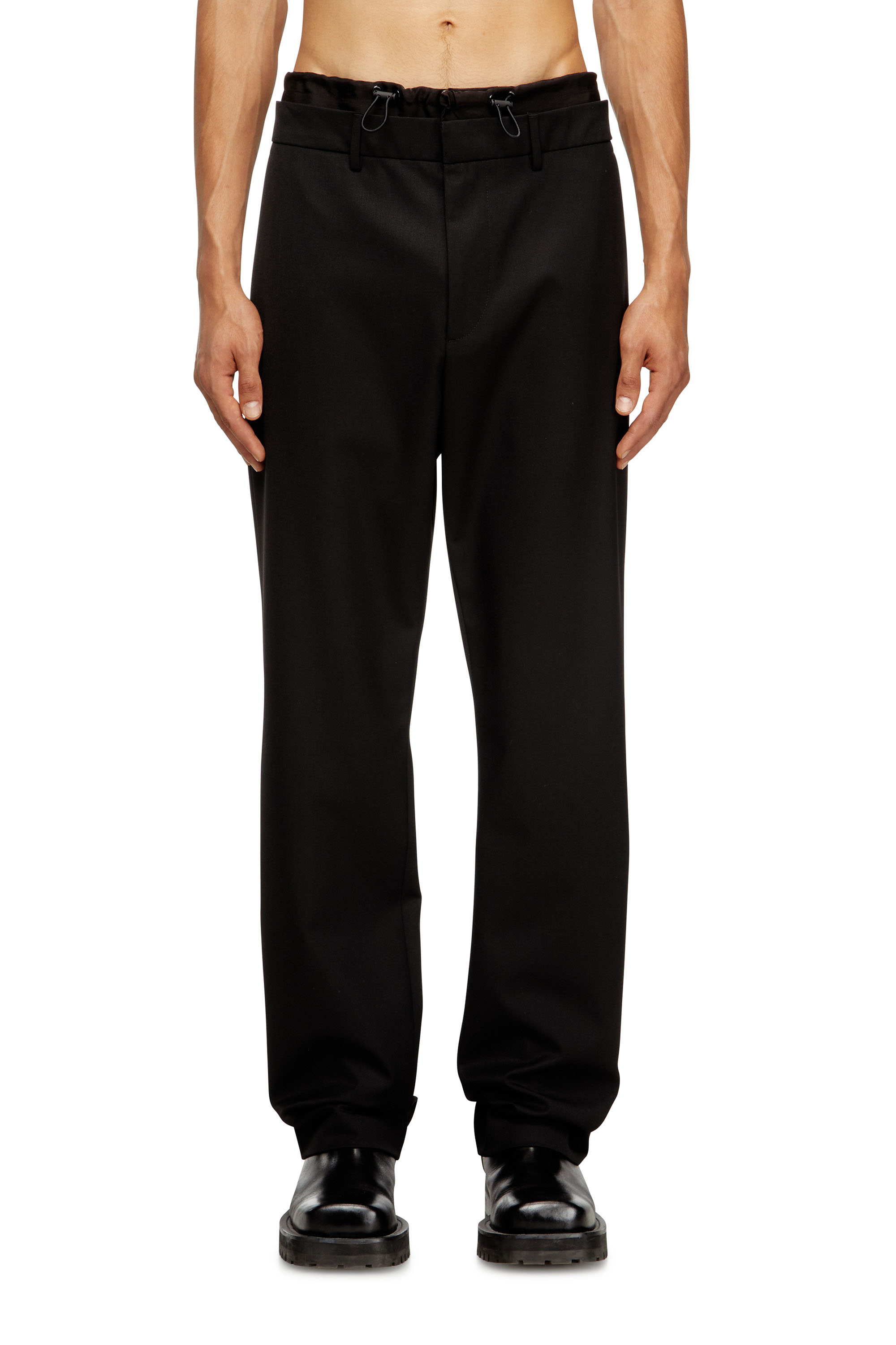 Diesel - P-OWERS, Pantalons en mélange de laine avec ceinture élastique. Homme in Noir - 1