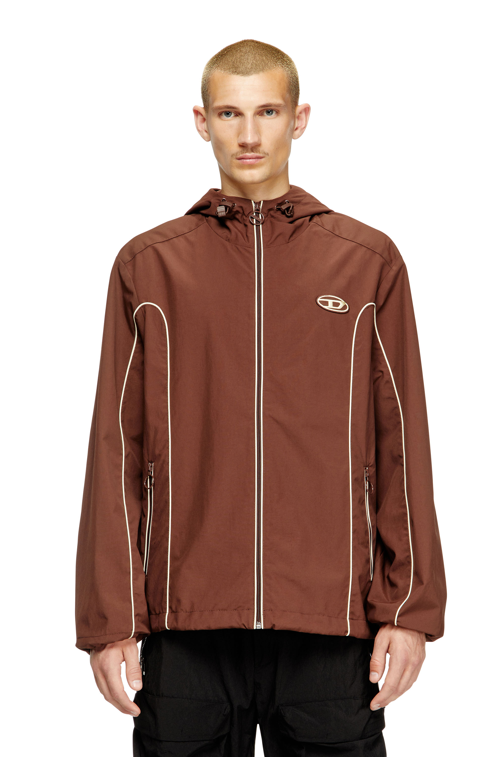 Diesel - J-HIVES, Coupe-vent avec passepoil contrasté Homme in Marron - 3