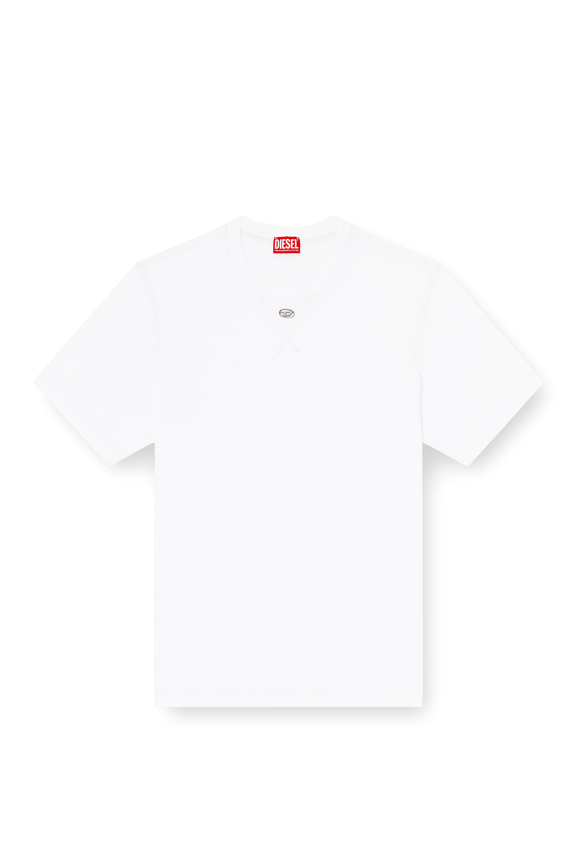 Diesel - T-MADJUST-TR, T-shirt régulière avec col rond et Oval D Homme in Blanc - 3